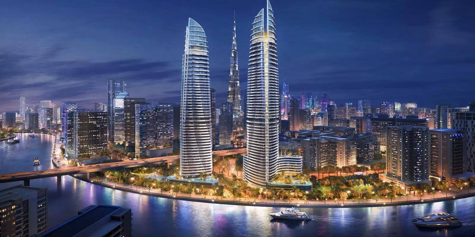 Canal Heights 2 exterior tower view along the Business Bay canal, Dubai