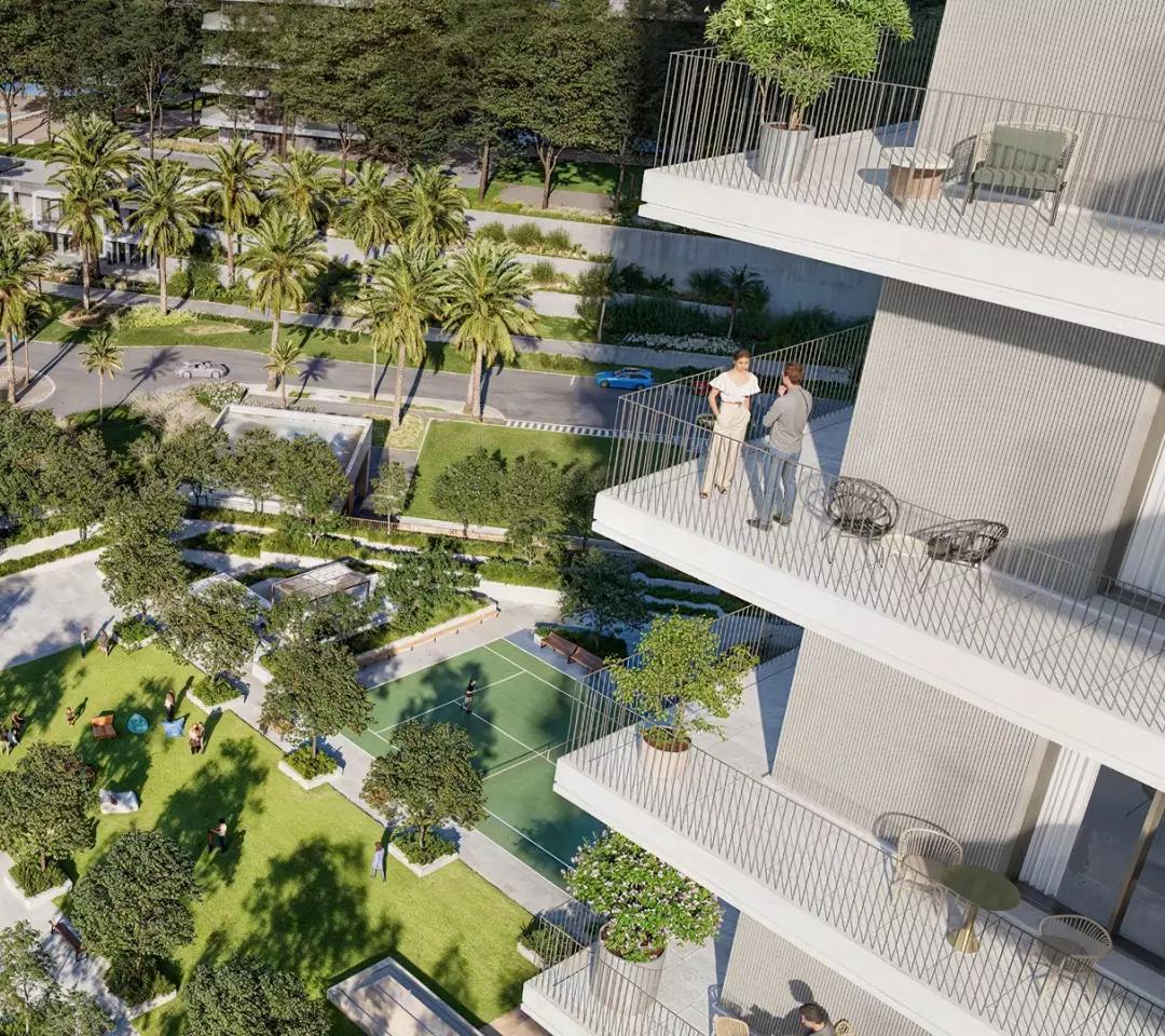 Parkland apartment building view, Dubai Hills Estate