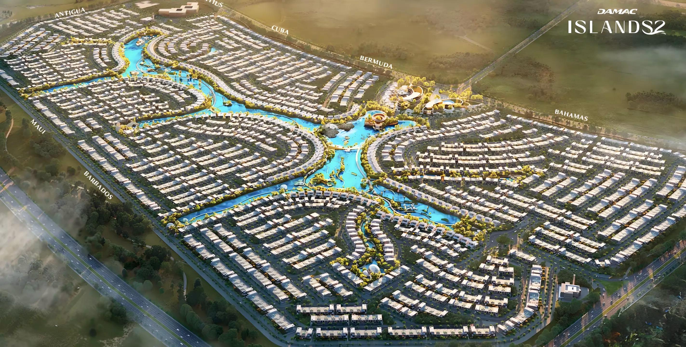 Barbados 2 townhouse row with communal gardens, DAMAC Islands 2