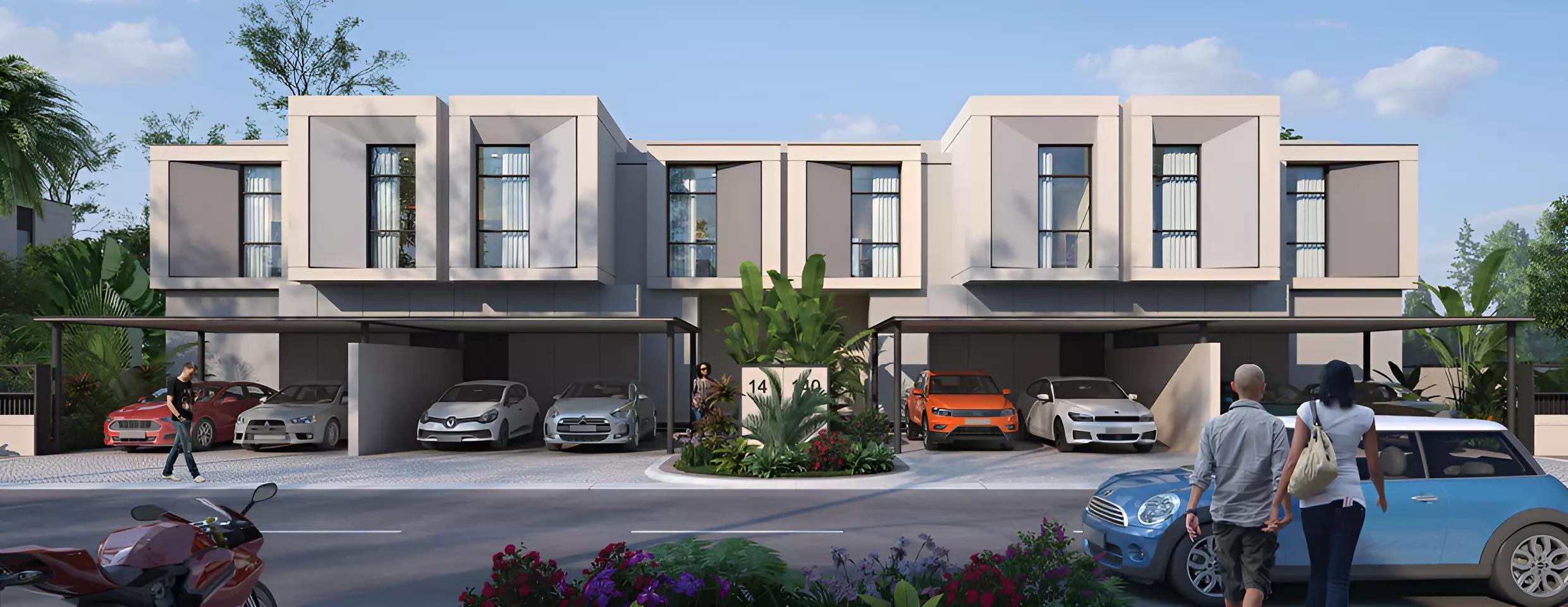 Villa street elevation at Murooj Al Furjan, Al Furjan, Dubai