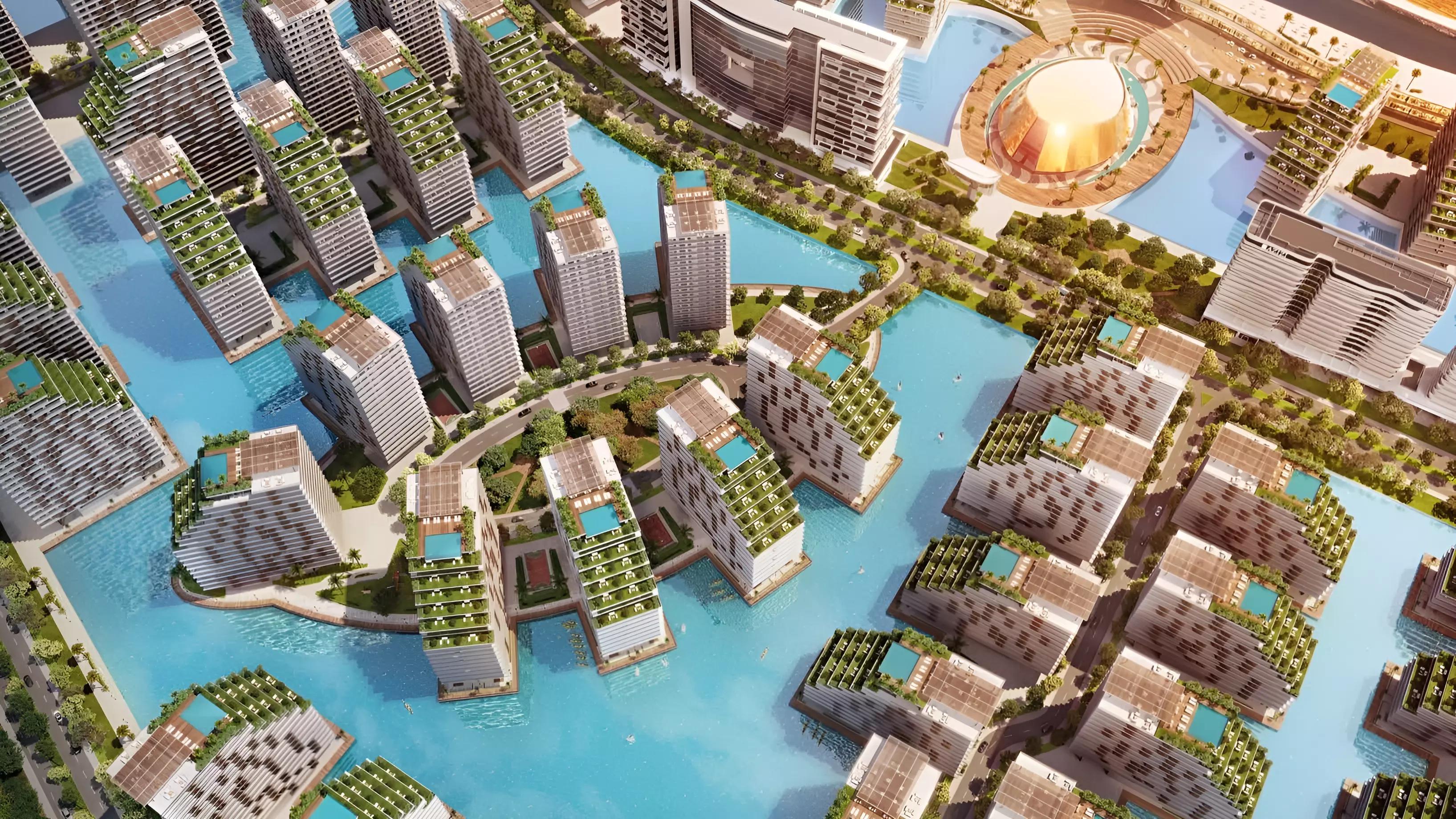 Azizi Venice 7 landscaped gardens and walkway, Dubai South, Dubai