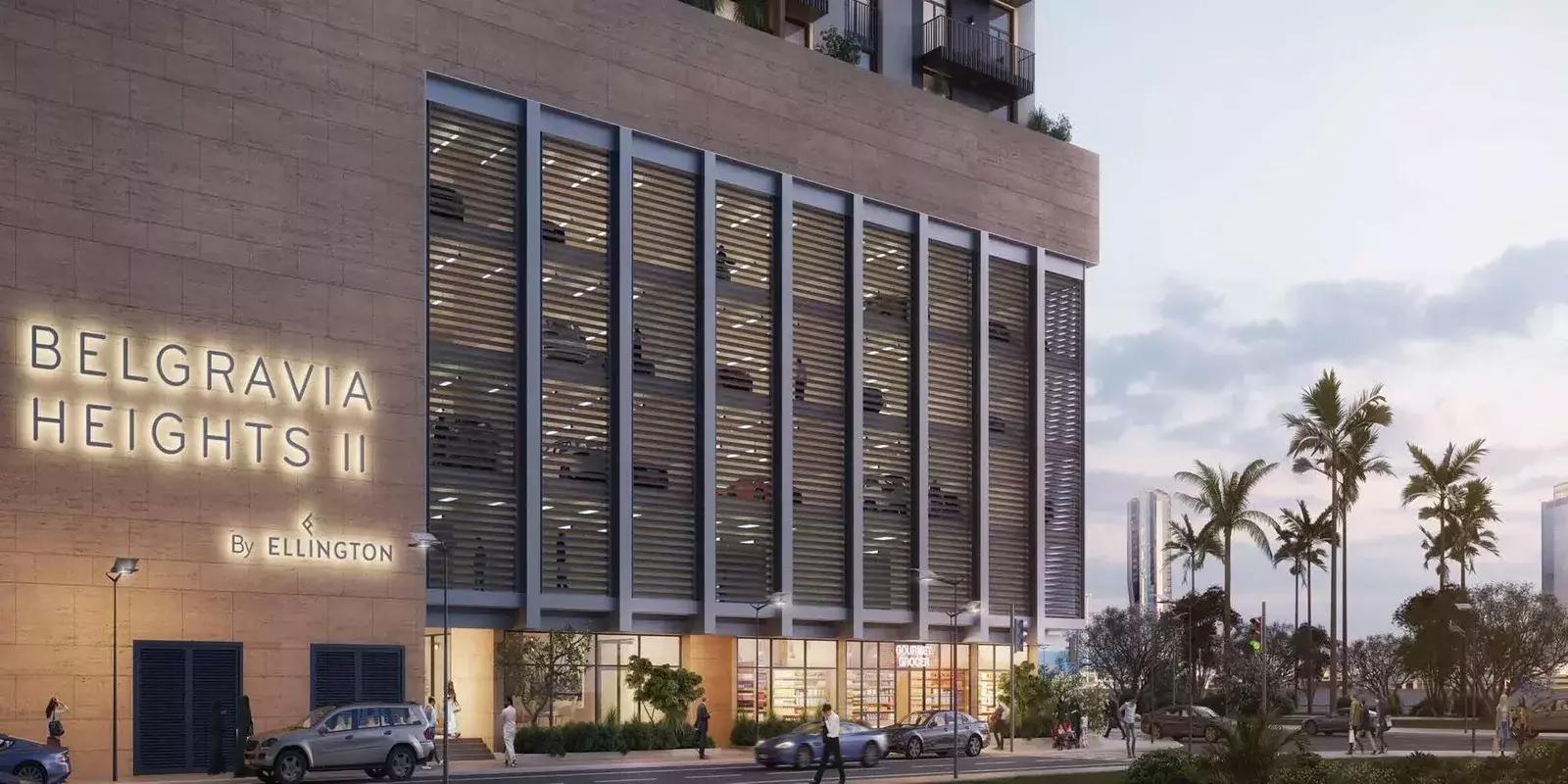 Exterior facade of Belgravia Heights Phase 2 by Ellington in JVC, Dubai