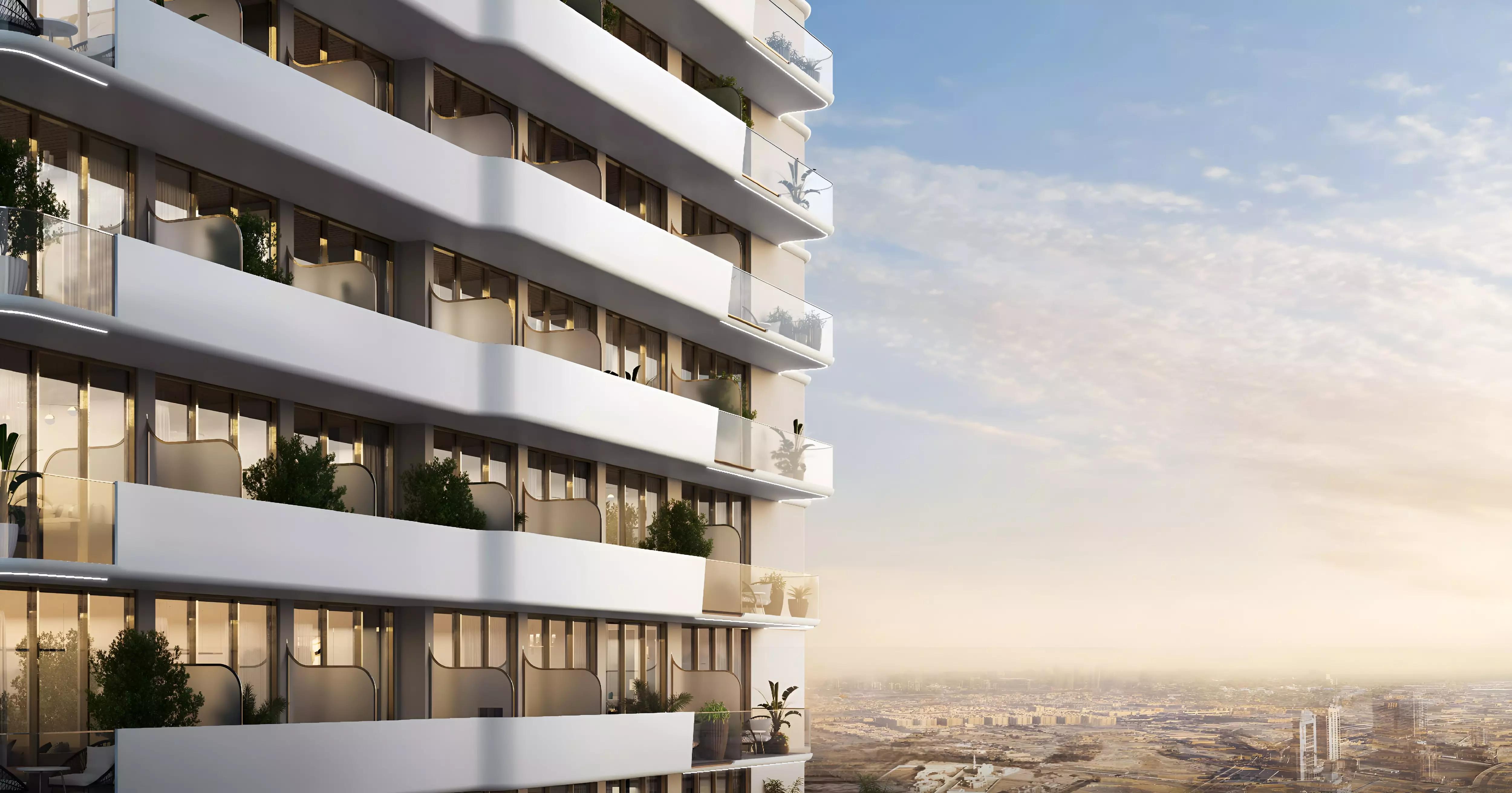 Building entrance and driveway at Pearl House Phase 2, Jumeirah Village Circle