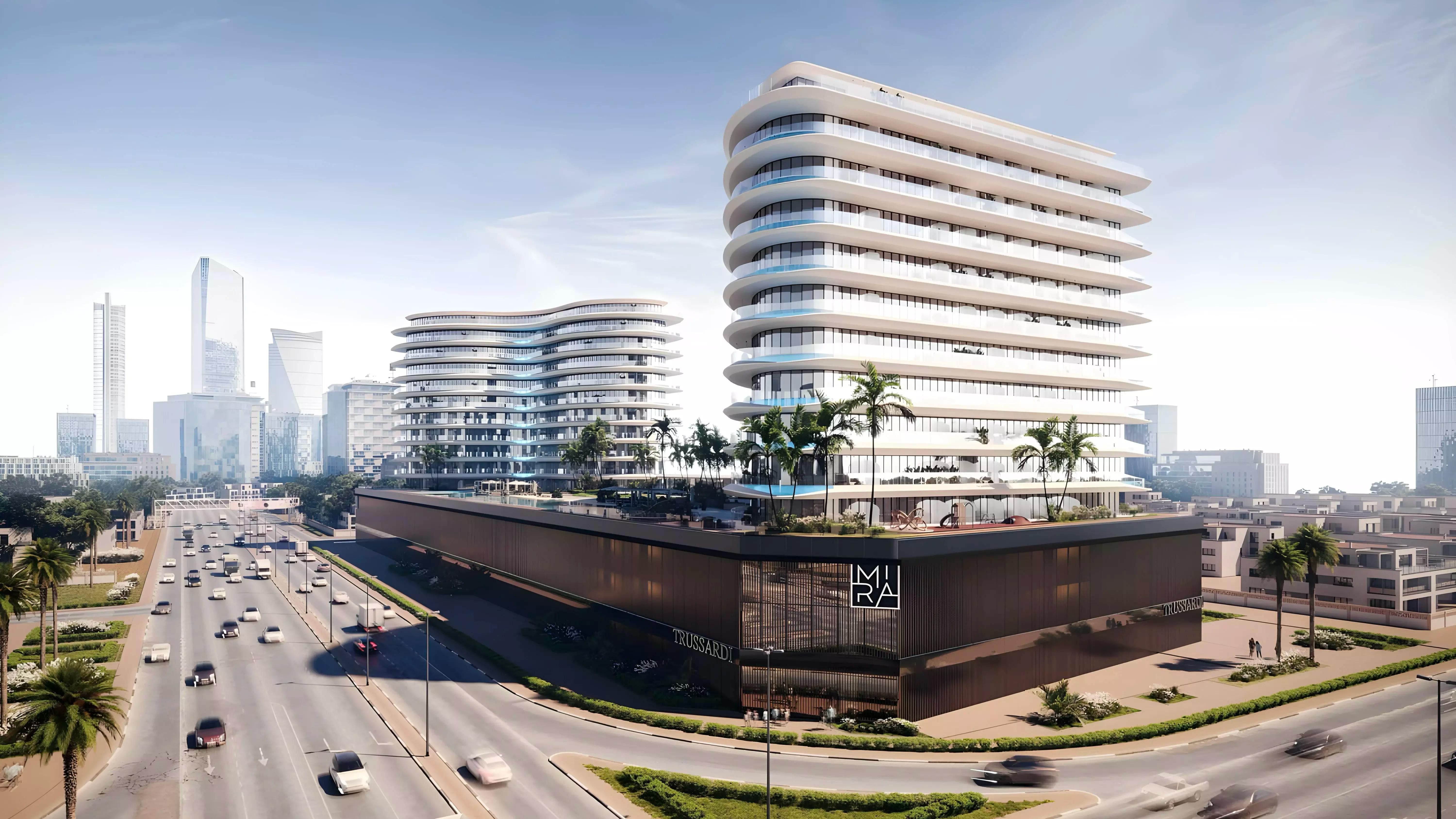 Exterior facade of Trussardi Residences Phase 2 tower, Al Furjan, Dubai