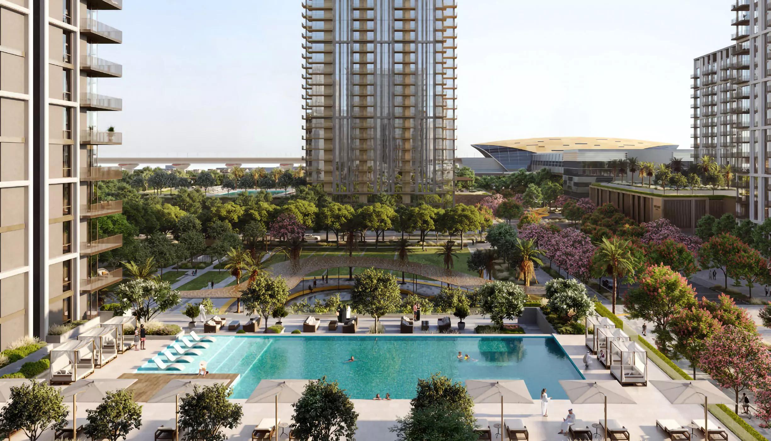 Aeon residential building view with Creek Harbour skyline