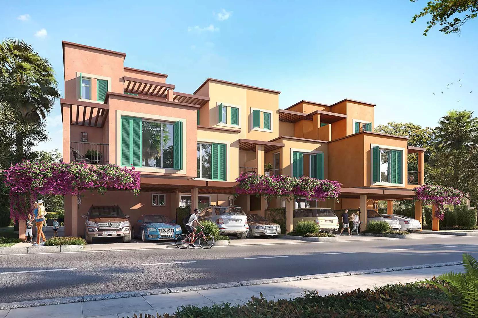 Nice by Damac villa facade view along a community street, DAMAC Lagoons, Dubai