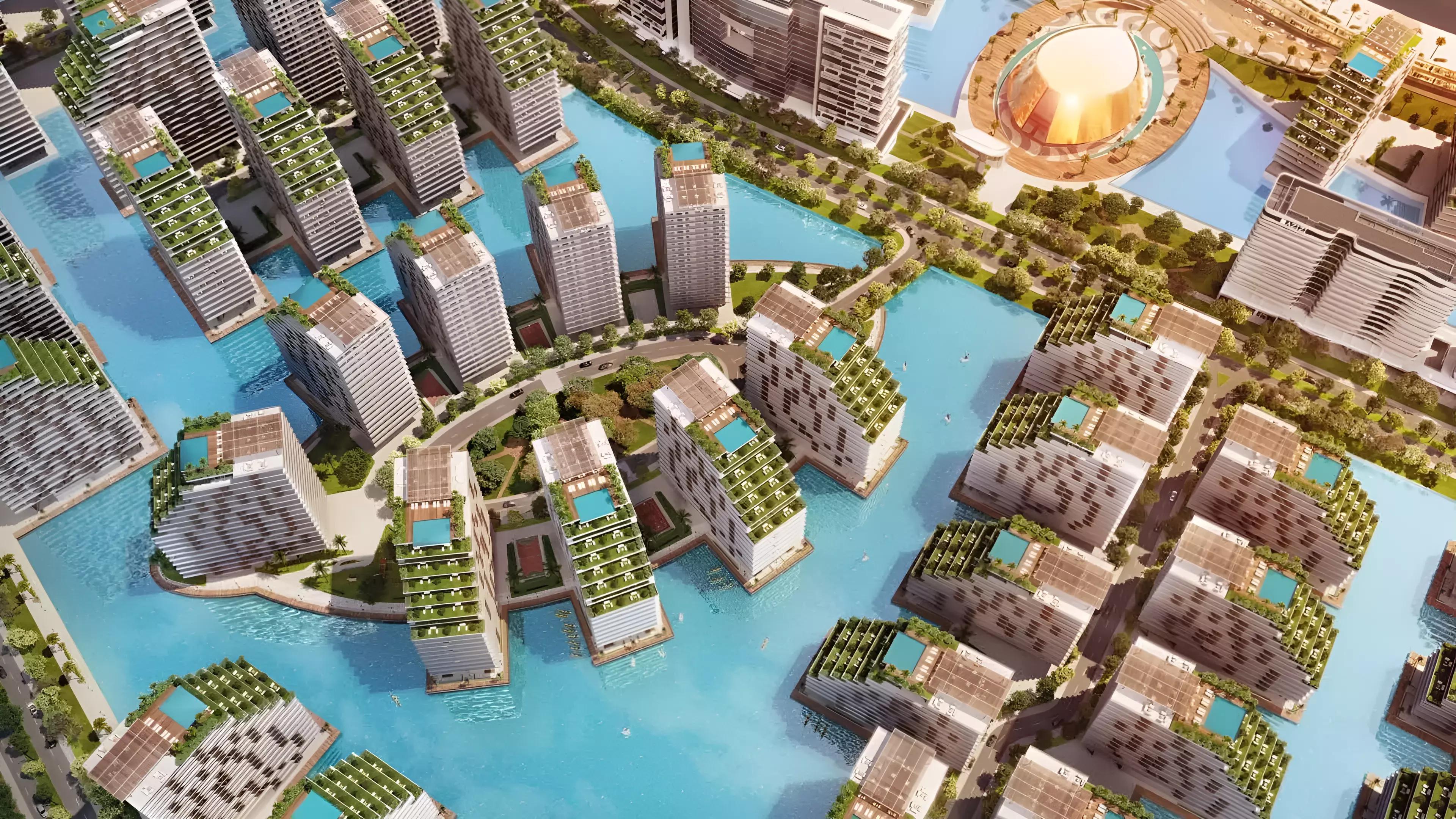 Azizi Venice 11 residential facade and landscaping, Dubai South