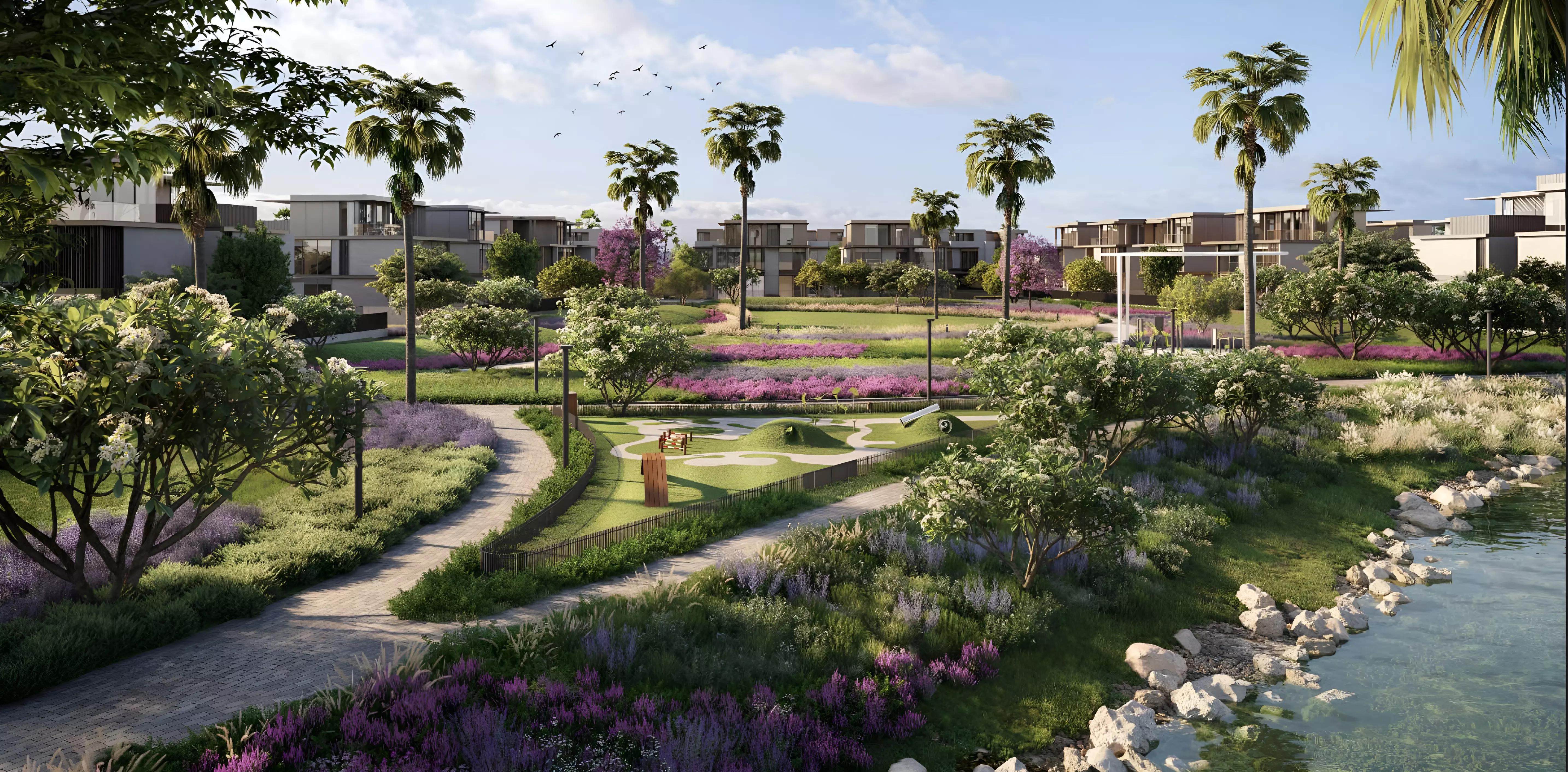 Nad Al Sheba Gardens Phase 9 villa exterior with landscaped frontage, Dubai