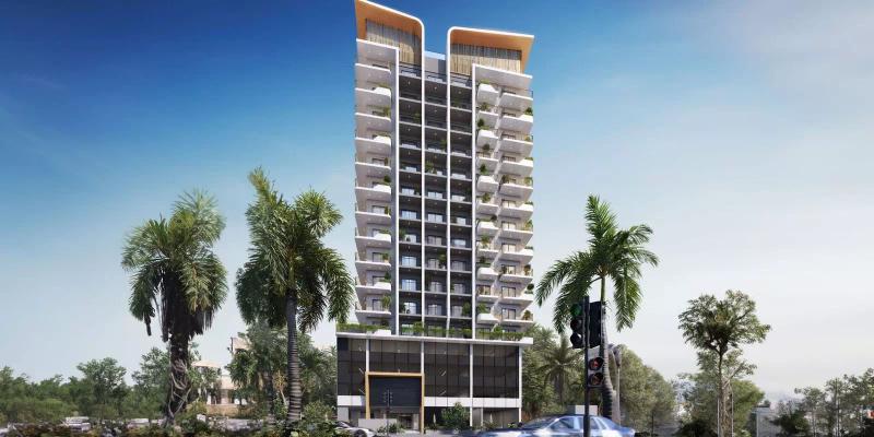 Weybridge Gardens residential building exterior, Dubai Land Residence Complex, Dubai