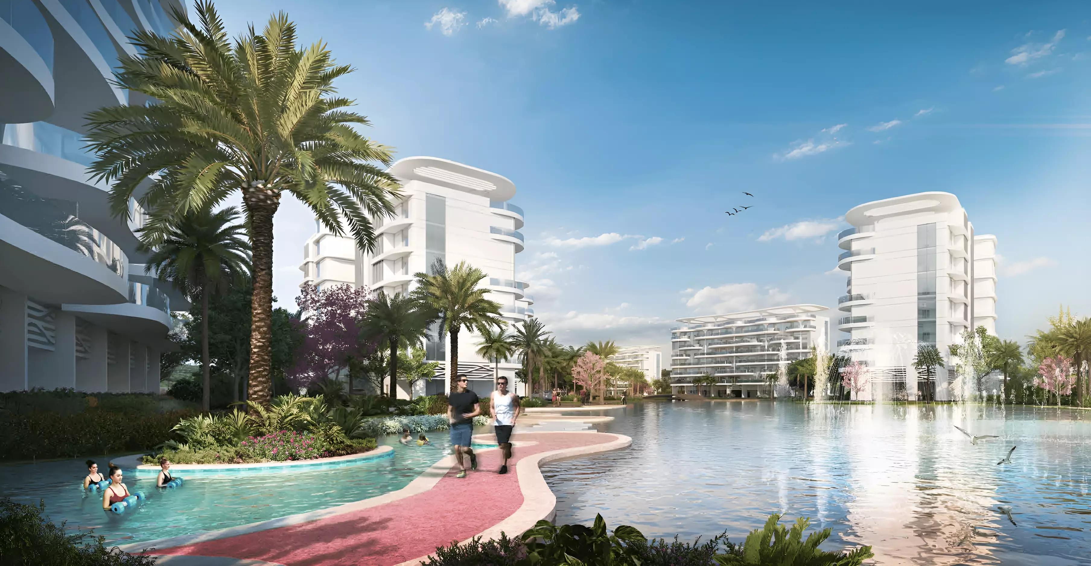 Landscaped courtyard and pool area at Damac Lagoon Views Andalucia, Dubai
