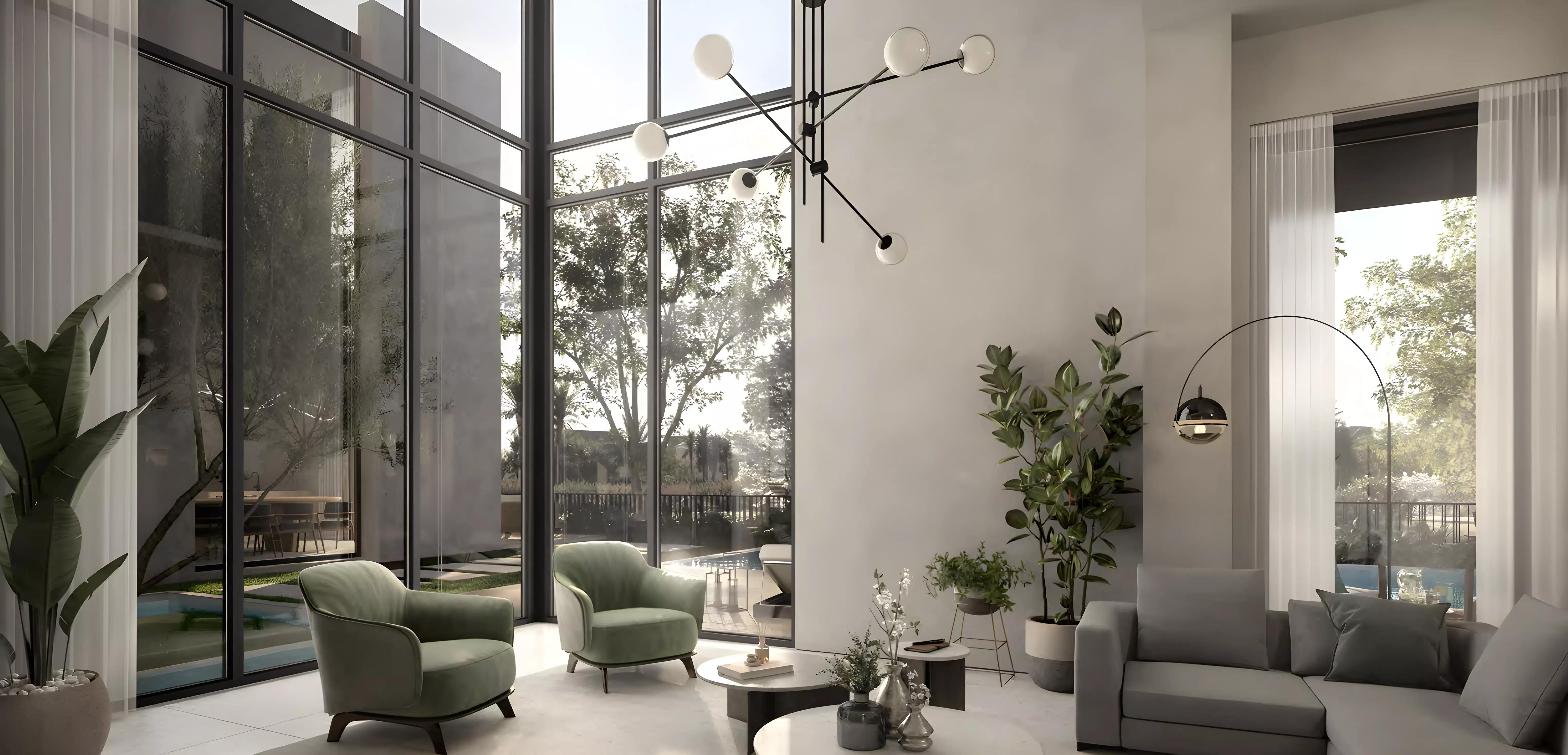 Landscaped gardens and pathways at Cassia Villas, Dubai