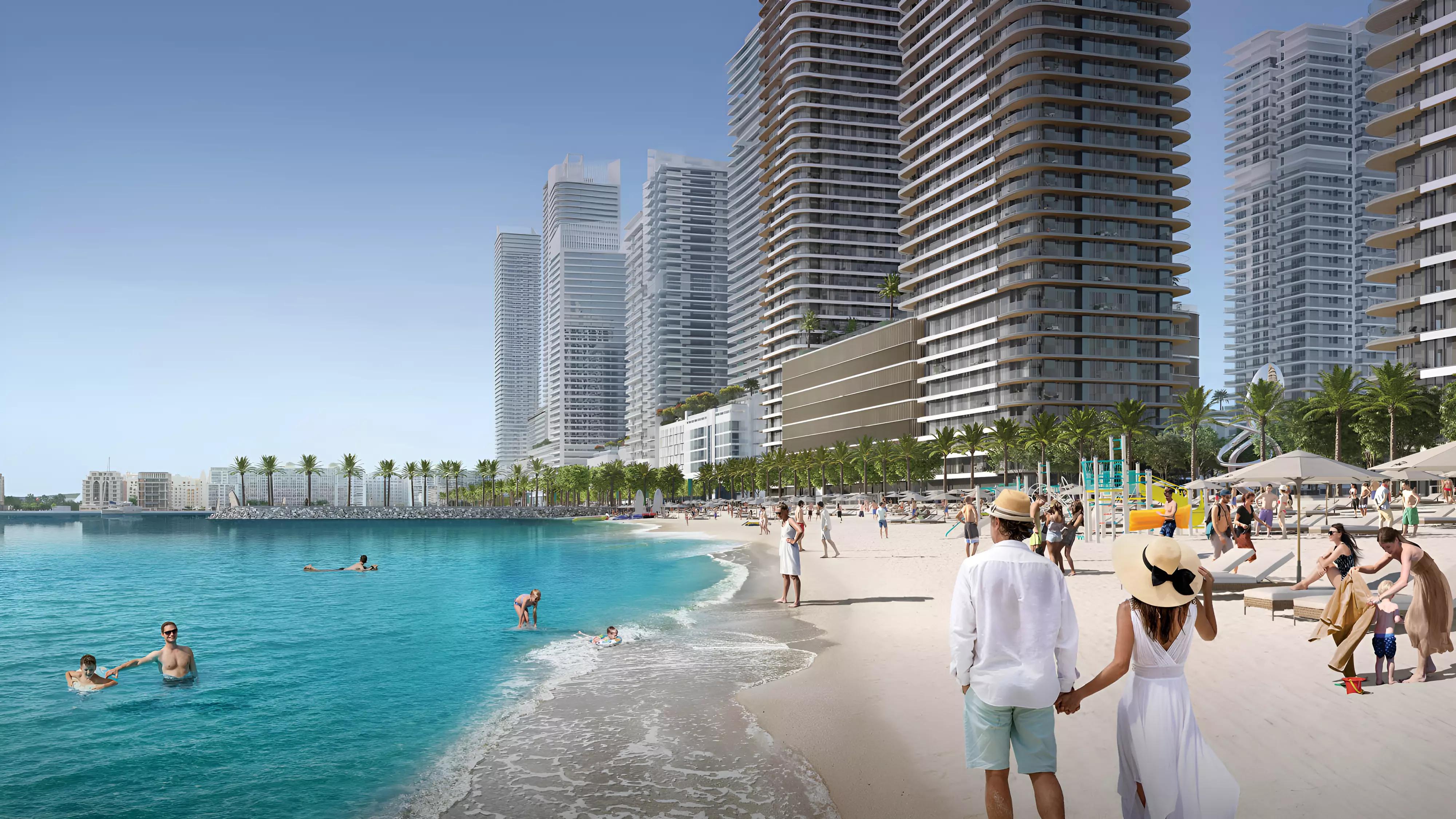 Seapoint apartment tower exterior at Emaar Beachfront, Dubai Harbour