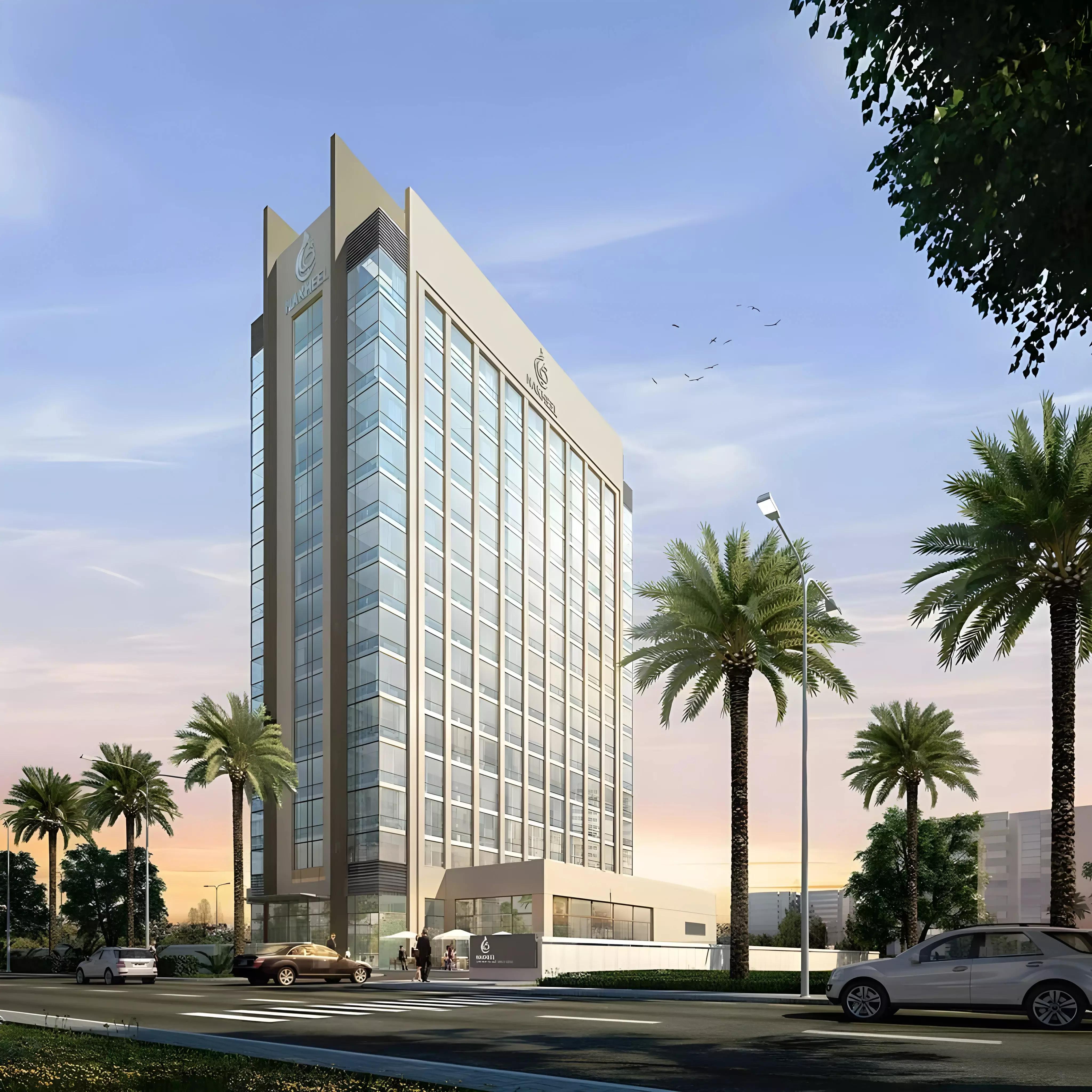 Ibis at Jumeirah Village Circle facade and landscaped entrance, JVC, Dubai