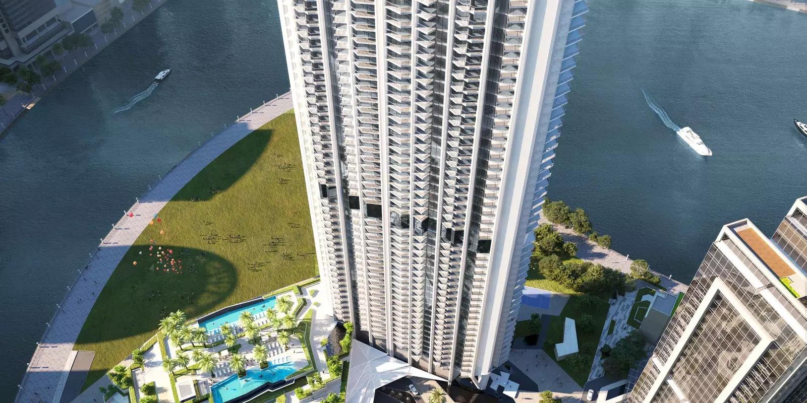Furnished living room interior at Peninsula Phase 3, Select Group, Business Bay