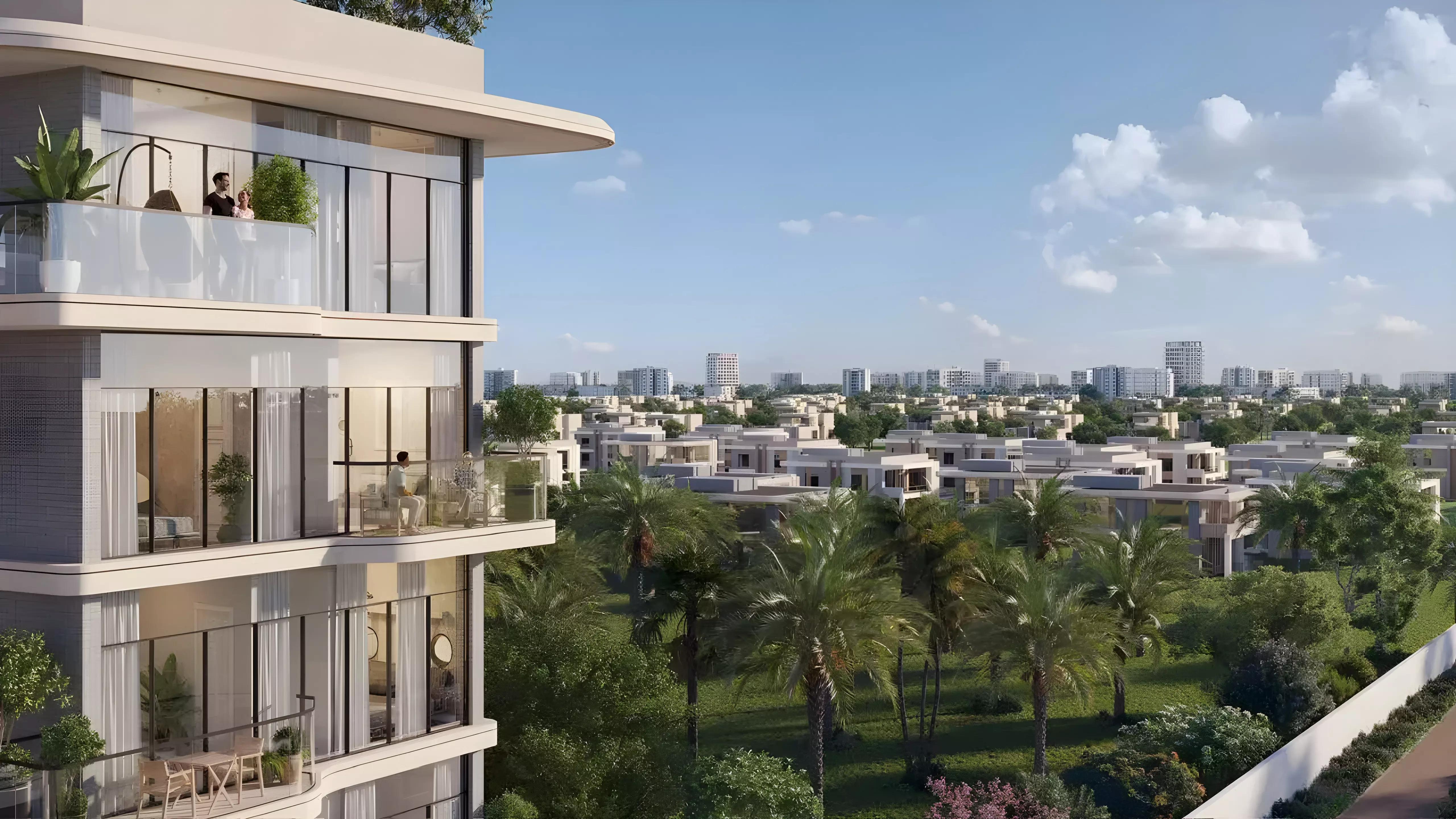 Apartment interior living space render, Miorah by Zoya, Dubai South
