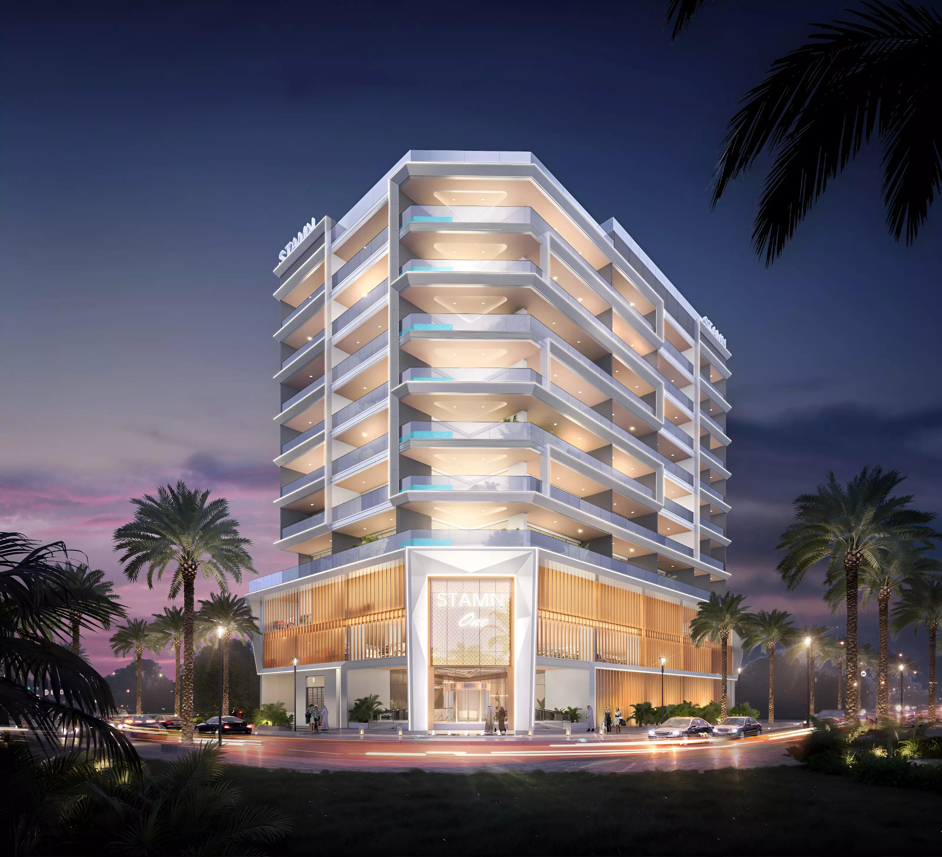 Stamn One building facade and entrance, Al Satwa, Dubai