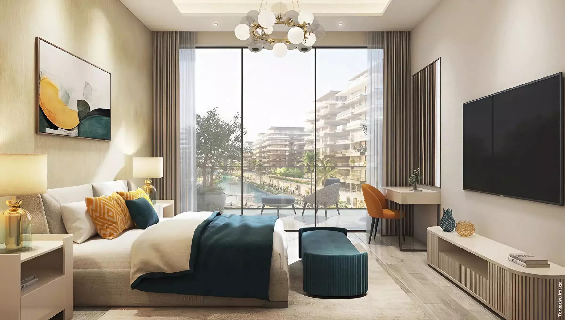 Apartment interior living space at Damac Riverside Views Indigo, DIP 2