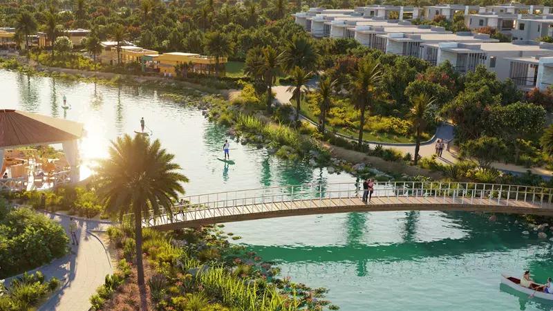 Natura 2 townhouse street view with paved driveway, Damac Hills, Dubai