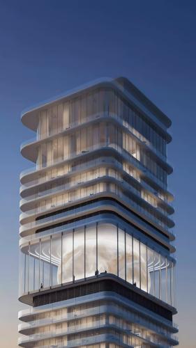 Exterior render of Inaura Hotels & Residences tower in Downtown Dubai