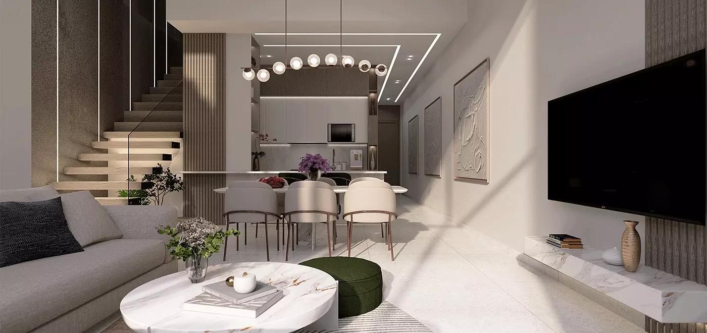 Interior living space in a completed unit at La Perla Homes 12, JVC, Dubai
