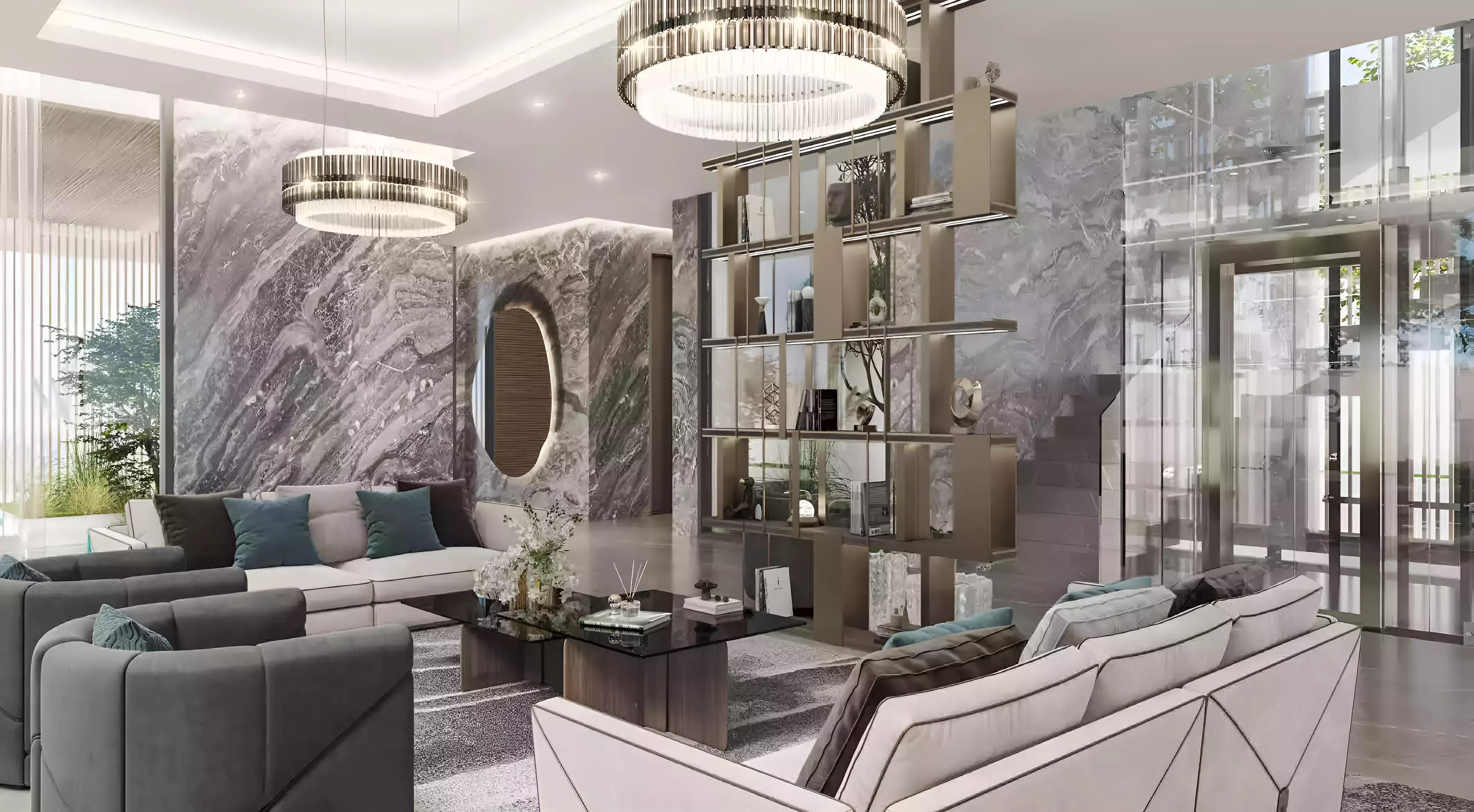 Utopia interior living space with modern finishes, DAMAC Hills, Dubai