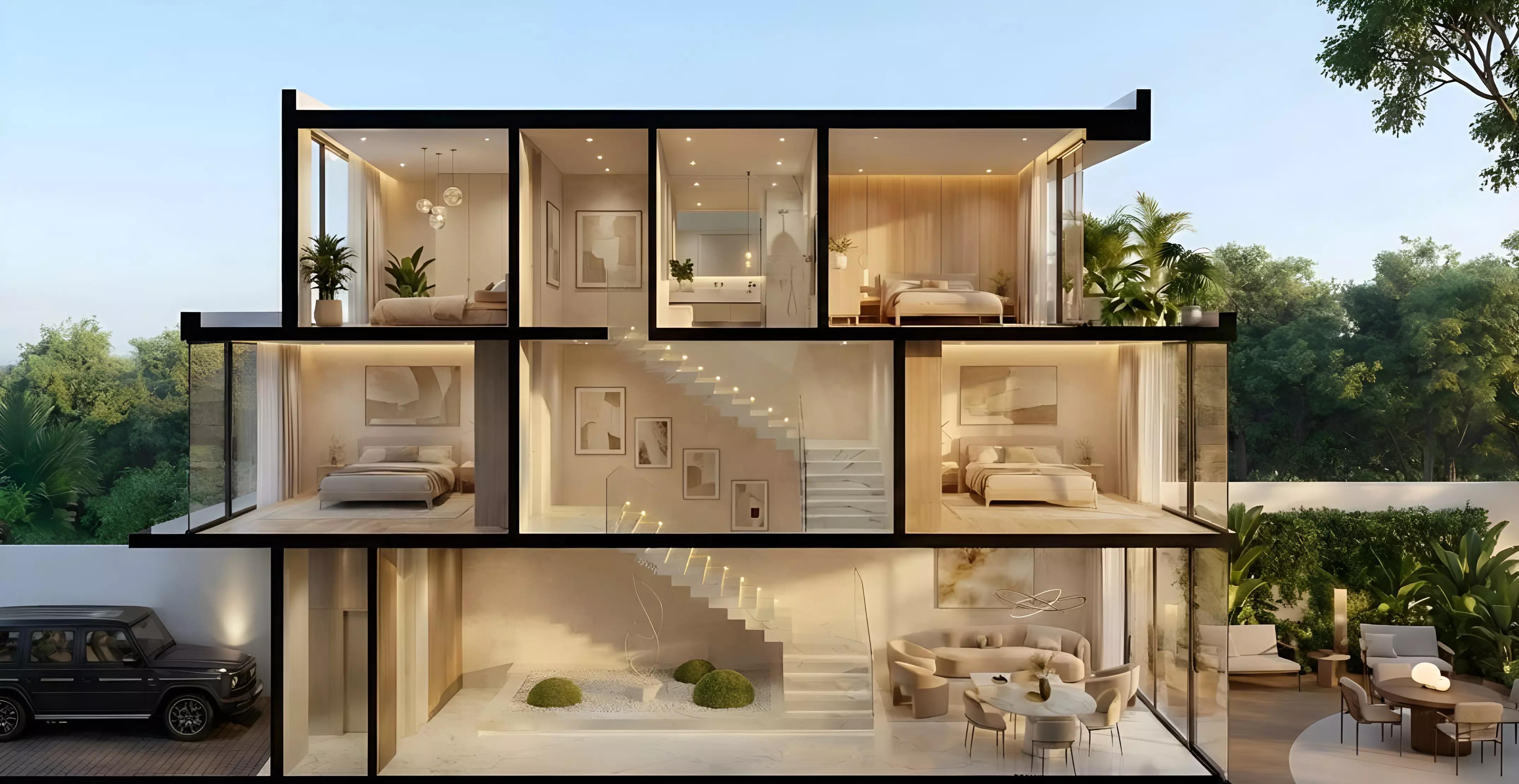 The Bloom at Lunaya villa community street view, Jebel Ali Village, Dubai