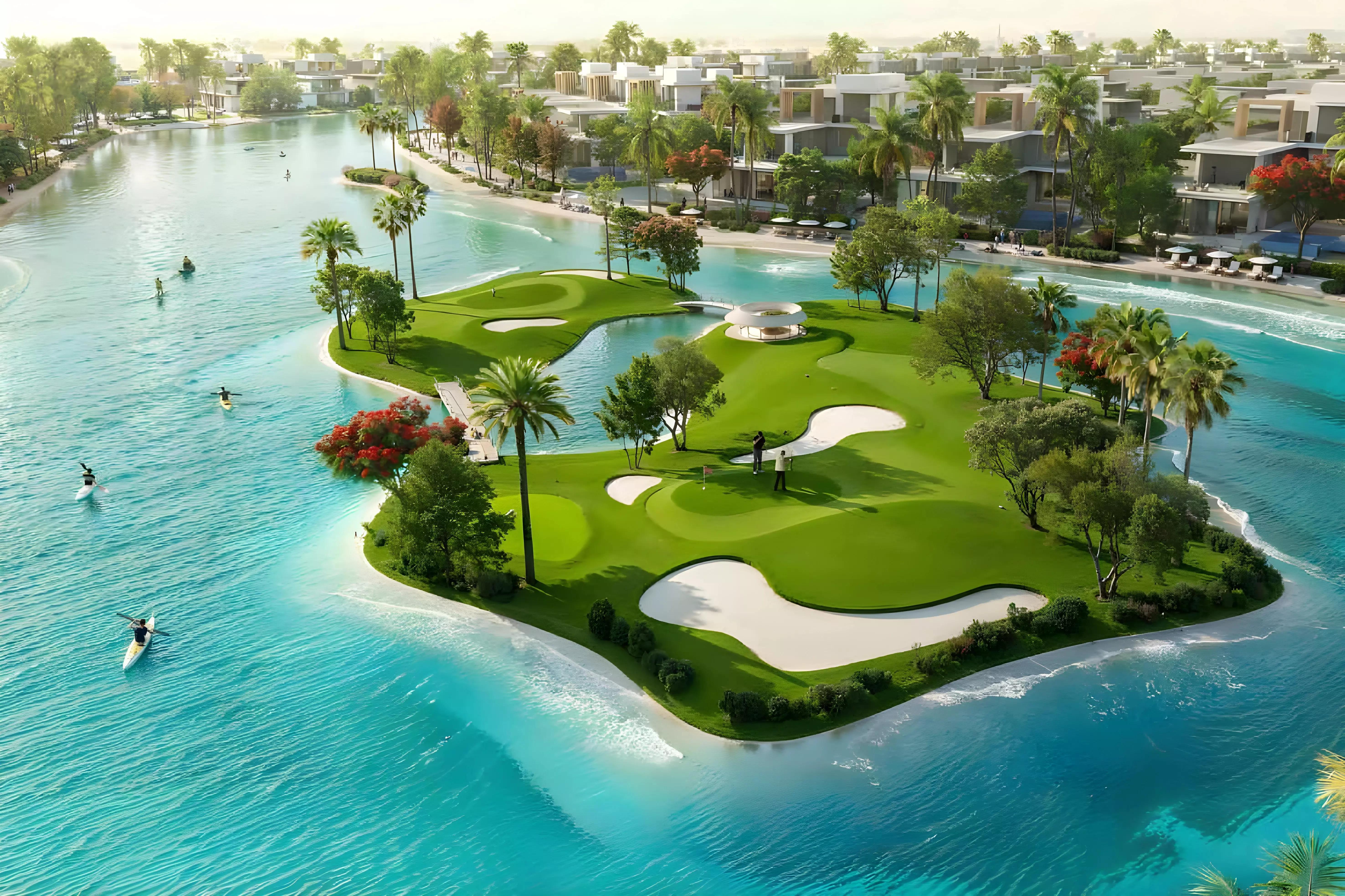Landscaped garden pathway between residences, Bali Phase 4, DAMAC Islands