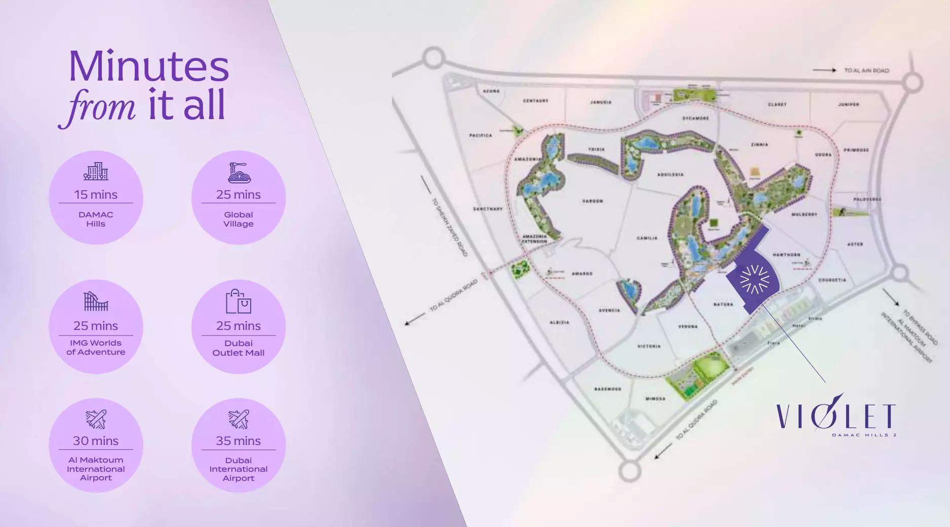 Master plan layout of Violet at DAMAC Hills, Dubai