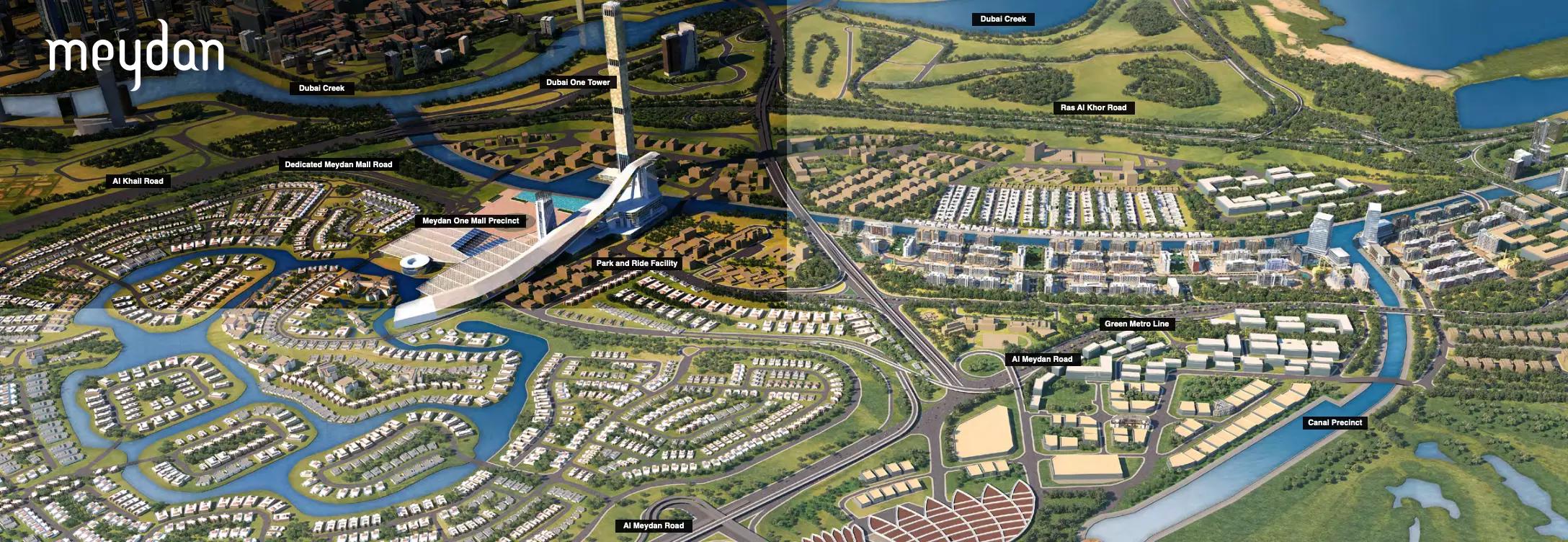 Azizi Riviera master plan layout showing canal and building placement, Meydan, Dubai