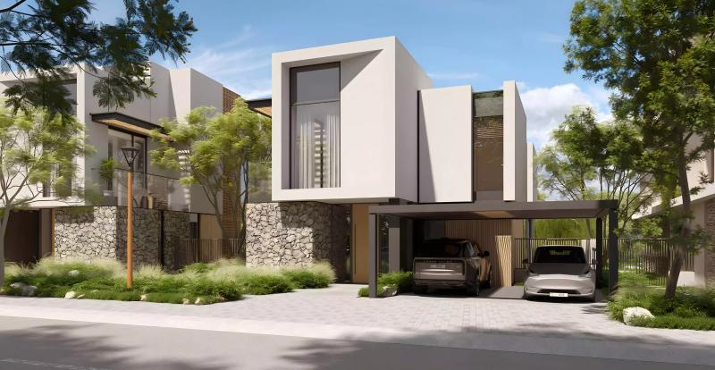 The Acres Phase 2 villa exterior with landscaped frontage, Dubai Land