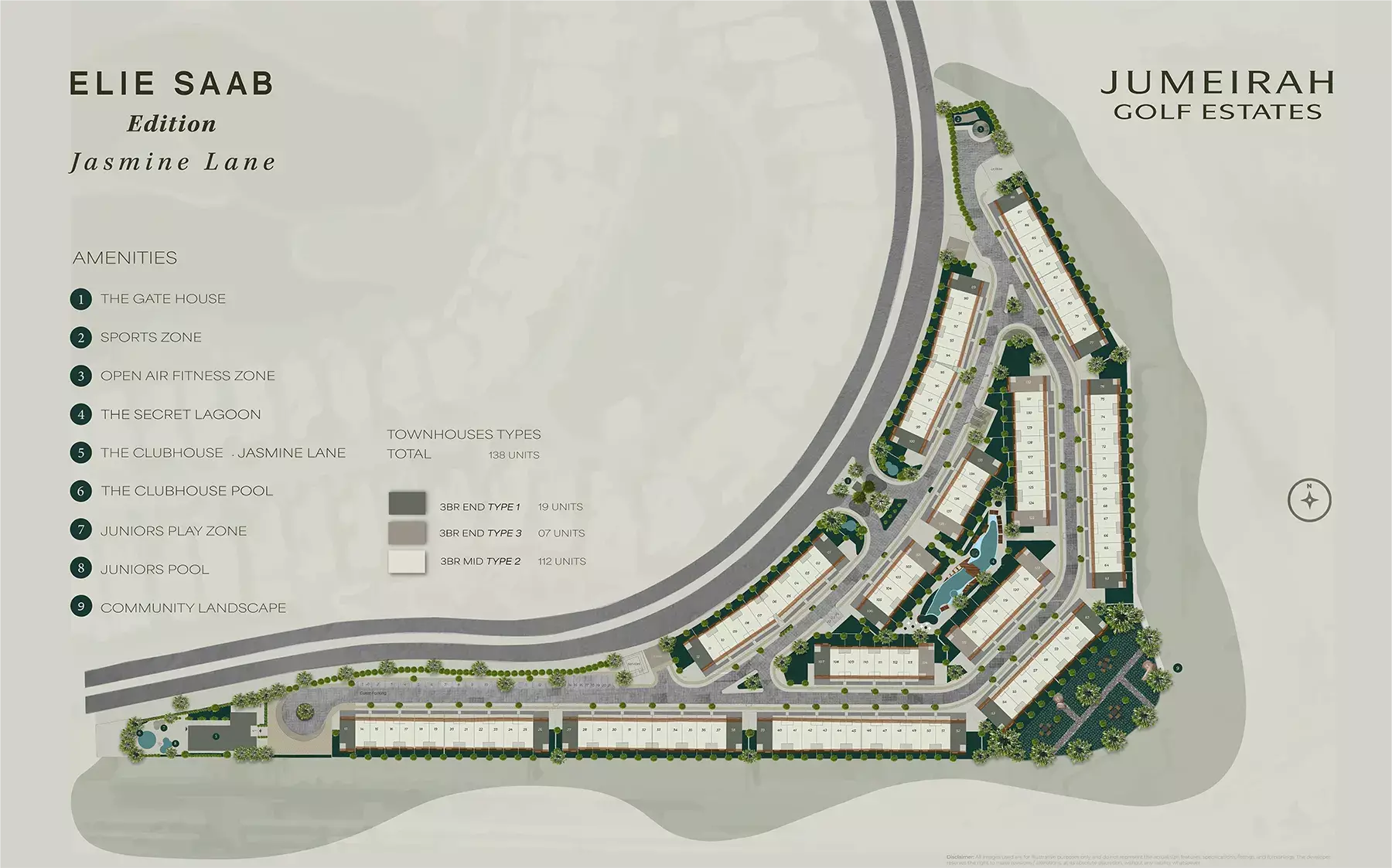 Jasmine Lane community master plan layout, Jumeirah Golf Estates, Dubai