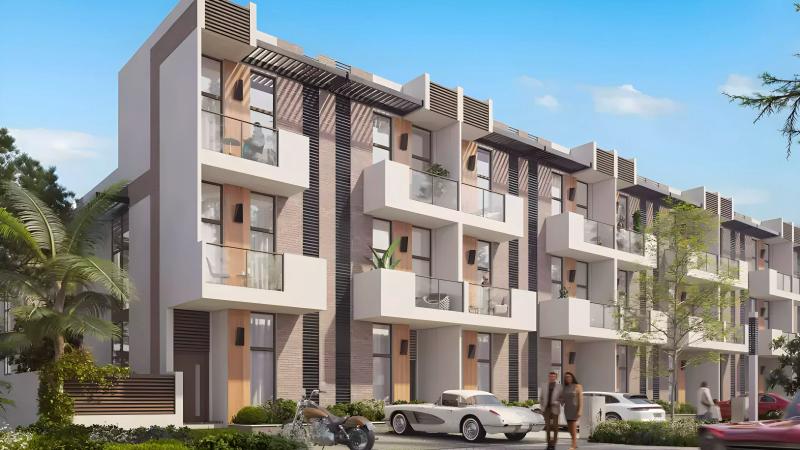 R. Hills townhouse exterior with landscaped frontage, Reportage Hills, Dubai