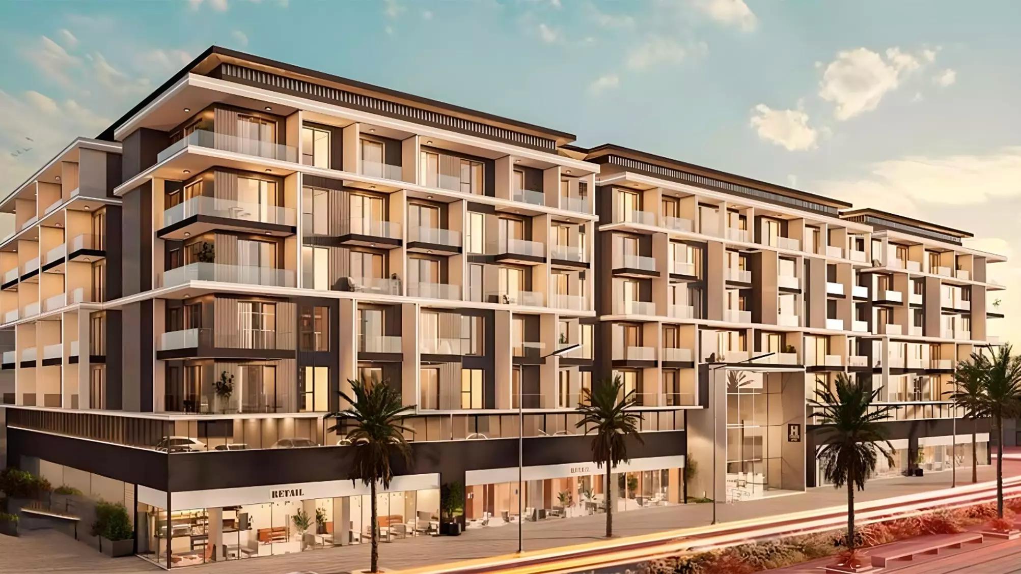 H3 by Aurora building exterior facade in Jumeirah Village Circle, Dubai