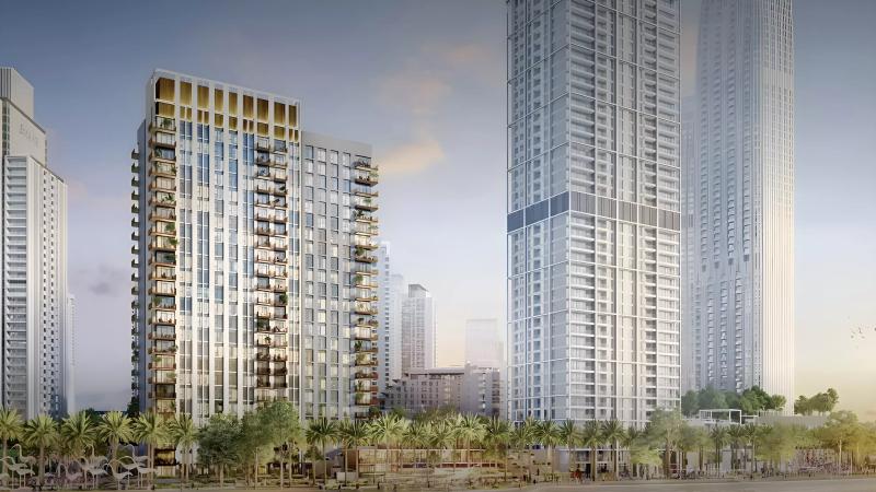 Creek Crescent waterfront residential building exterior, Dubai Creek Harbour