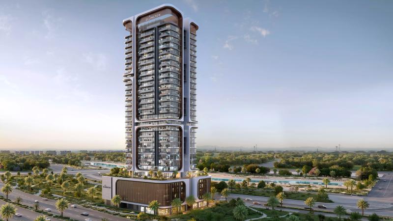 Highgrove exterior facade with landscaped entrance, Sobha Hartland II, Dubai