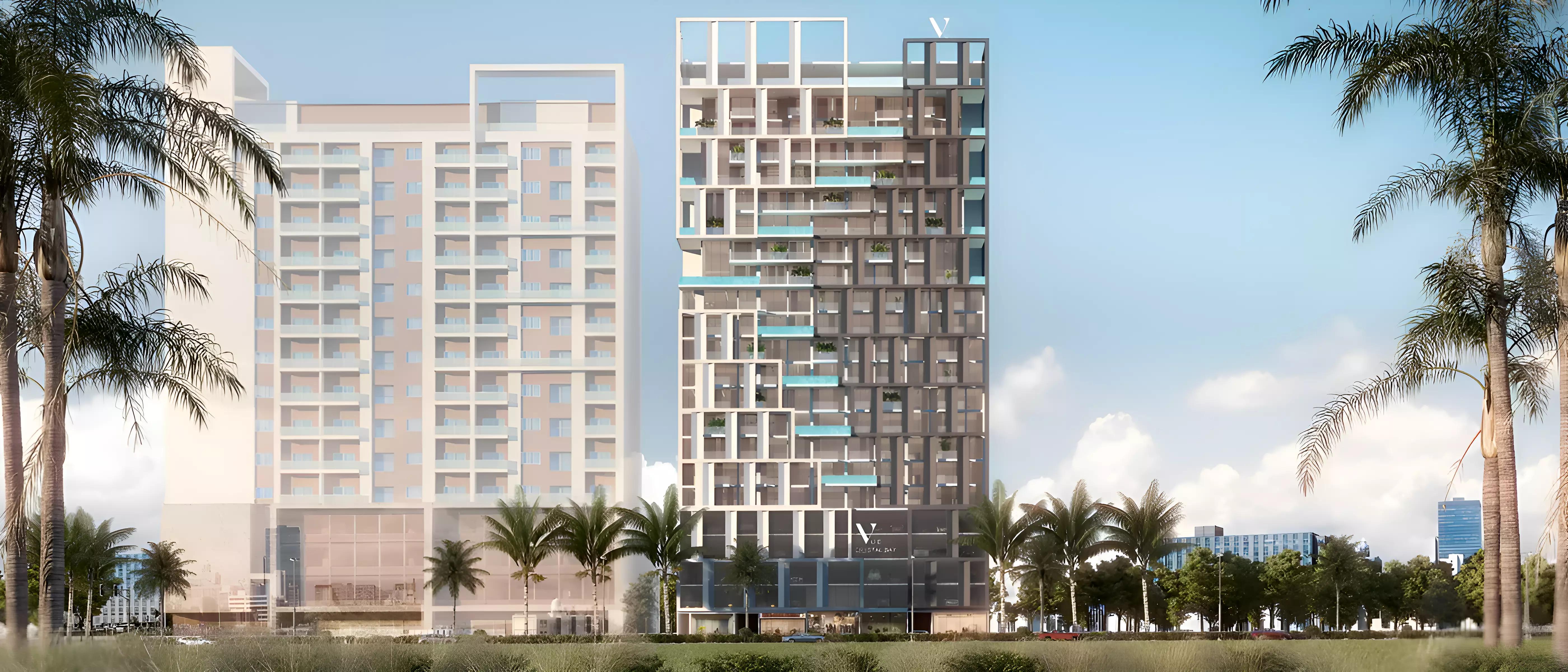 VUE Crystal Bay exterior facade view, Jumeirah Village Circle, Dubai