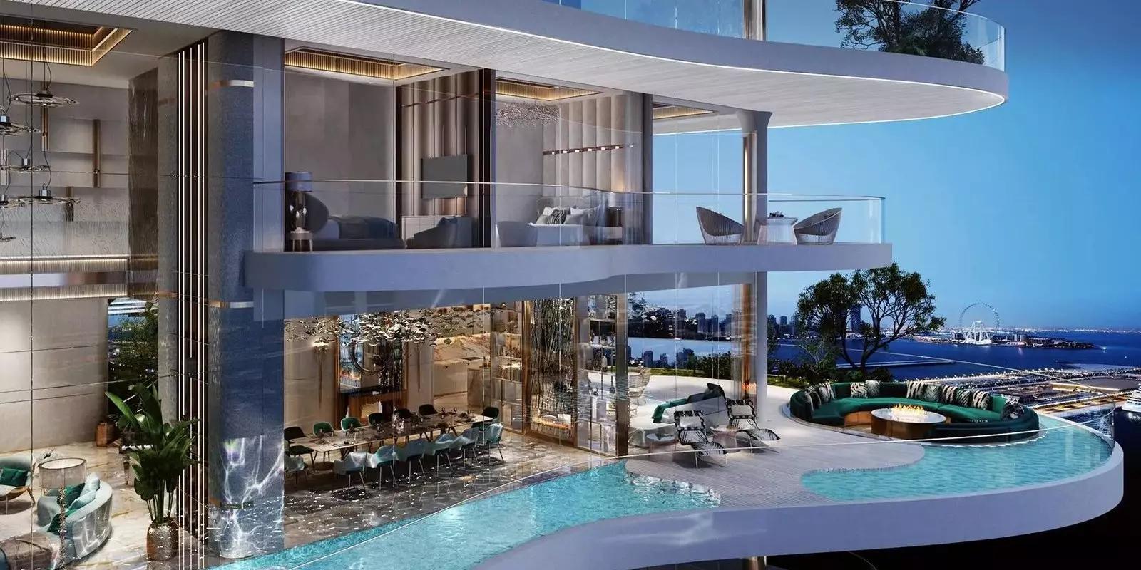 Damac Bay balcony with waterfront view, Dubai Harbour, Dubai