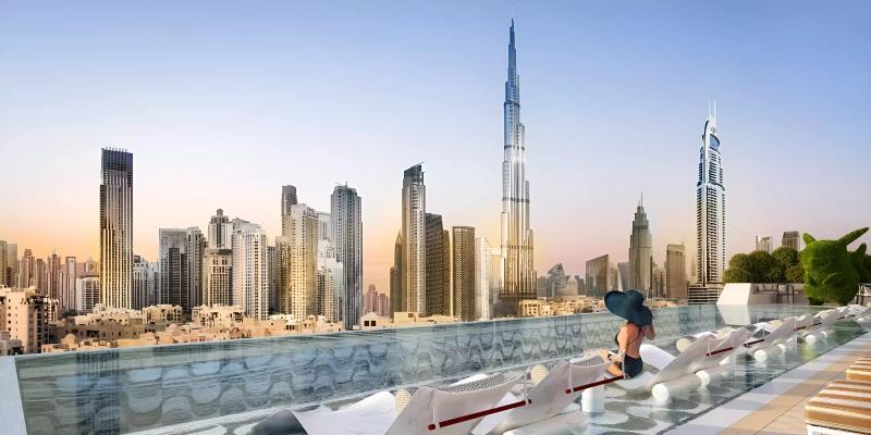 Baccarat Hotel & Residences exterior tower view, Burj Khalifa area, Downtown Dubai