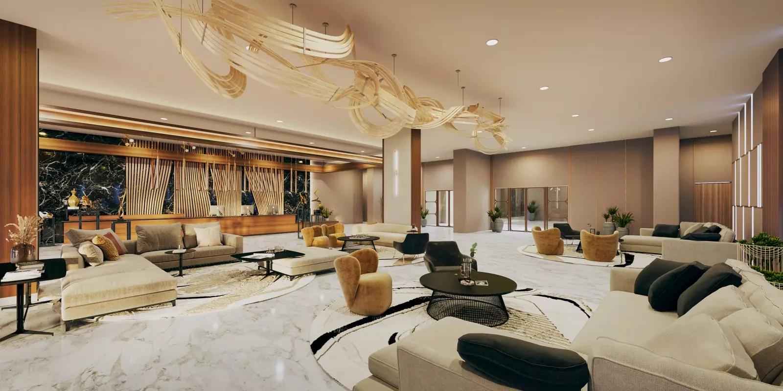 Living area interior in an Al Habtoor Tower apartment, Business Bay, Dubai