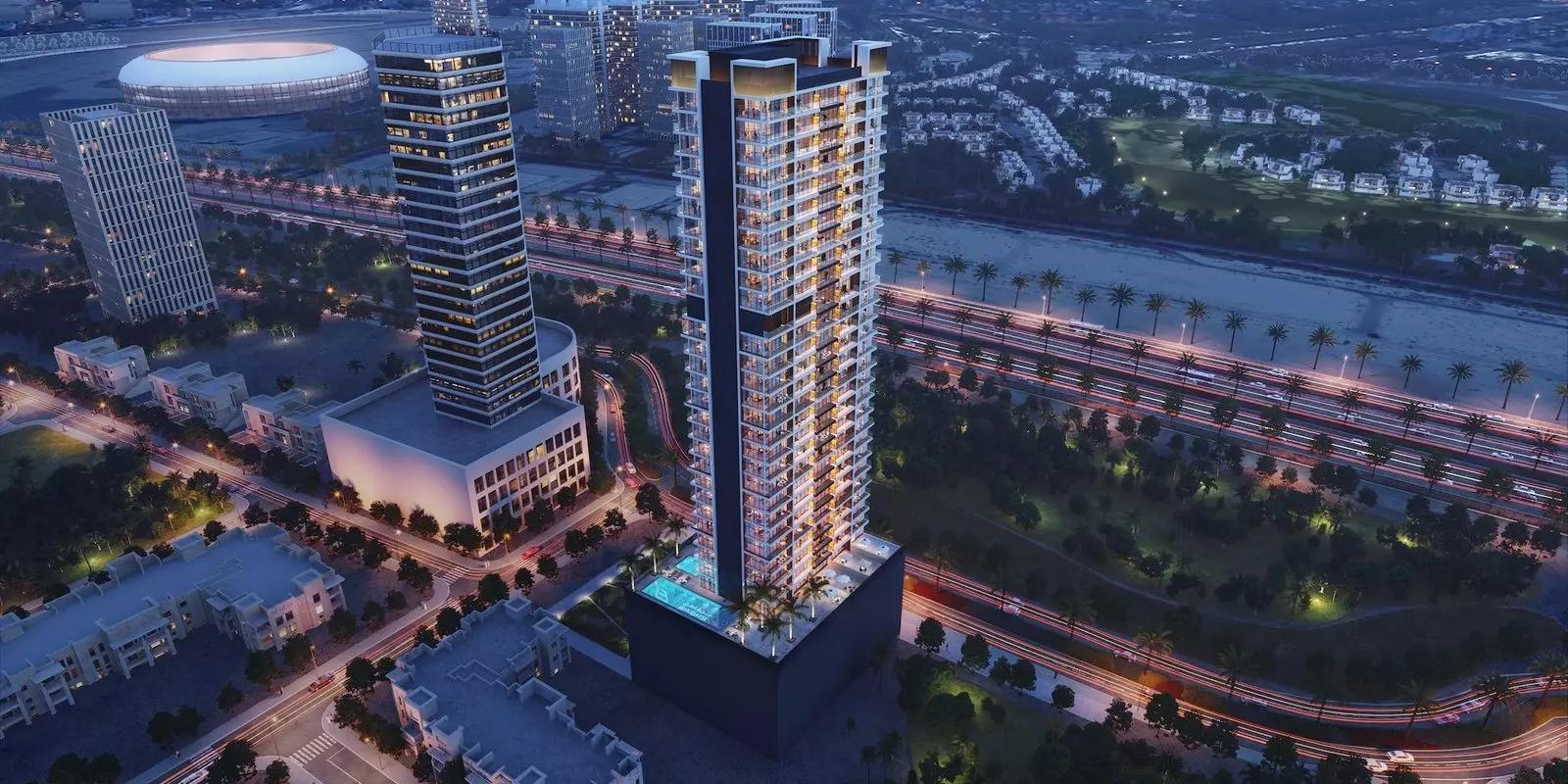 Binghatti Venus residential facade detail, JVC, Dubai