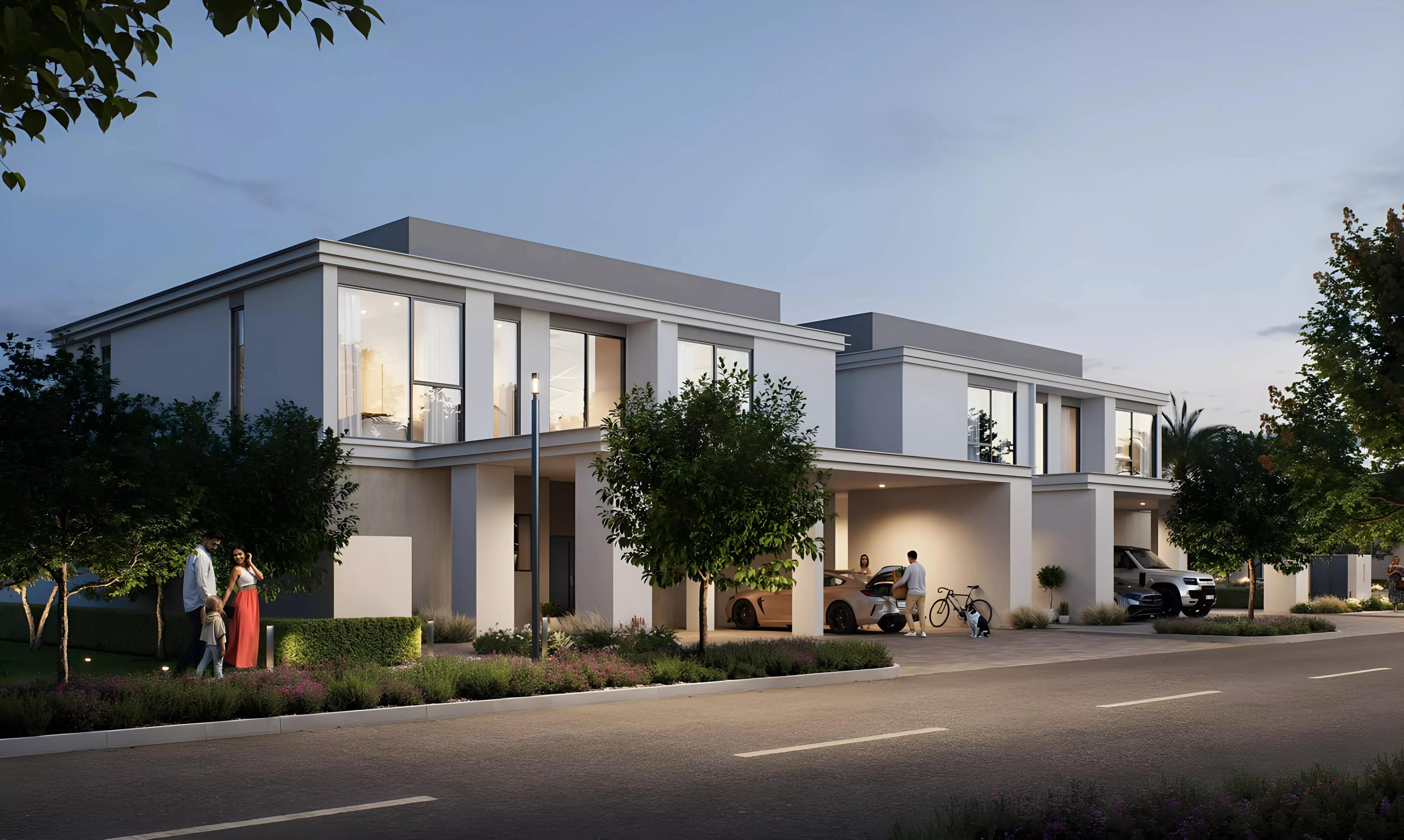 Greenspoint villa exterior with landscaped frontage, Emaar South, Dubai