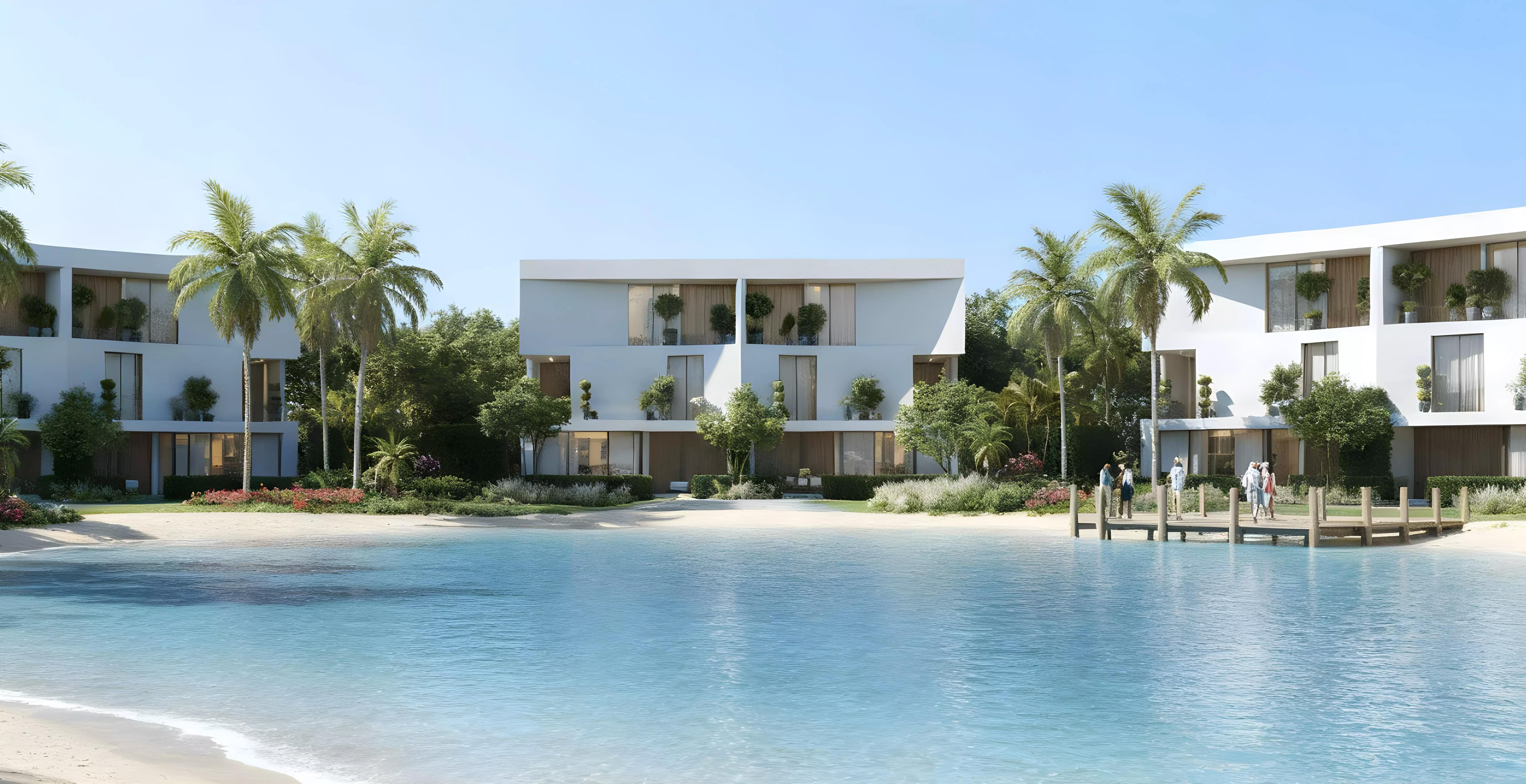 The Dune at Lunaya villa exterior with landscaped grounds, Jebel Ali Village, Dubai