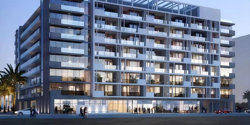 Exterior facade of Millennium Talia Residences apartment tower, Al Furjan, Dubai