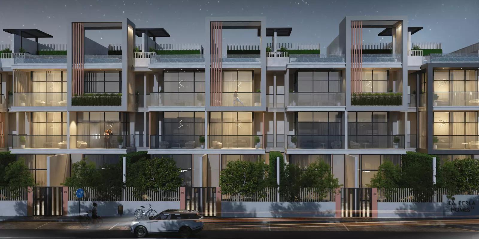 La Perla Homes 10 townhouse exterior facade in Jumeirah Village Circle, Dubai