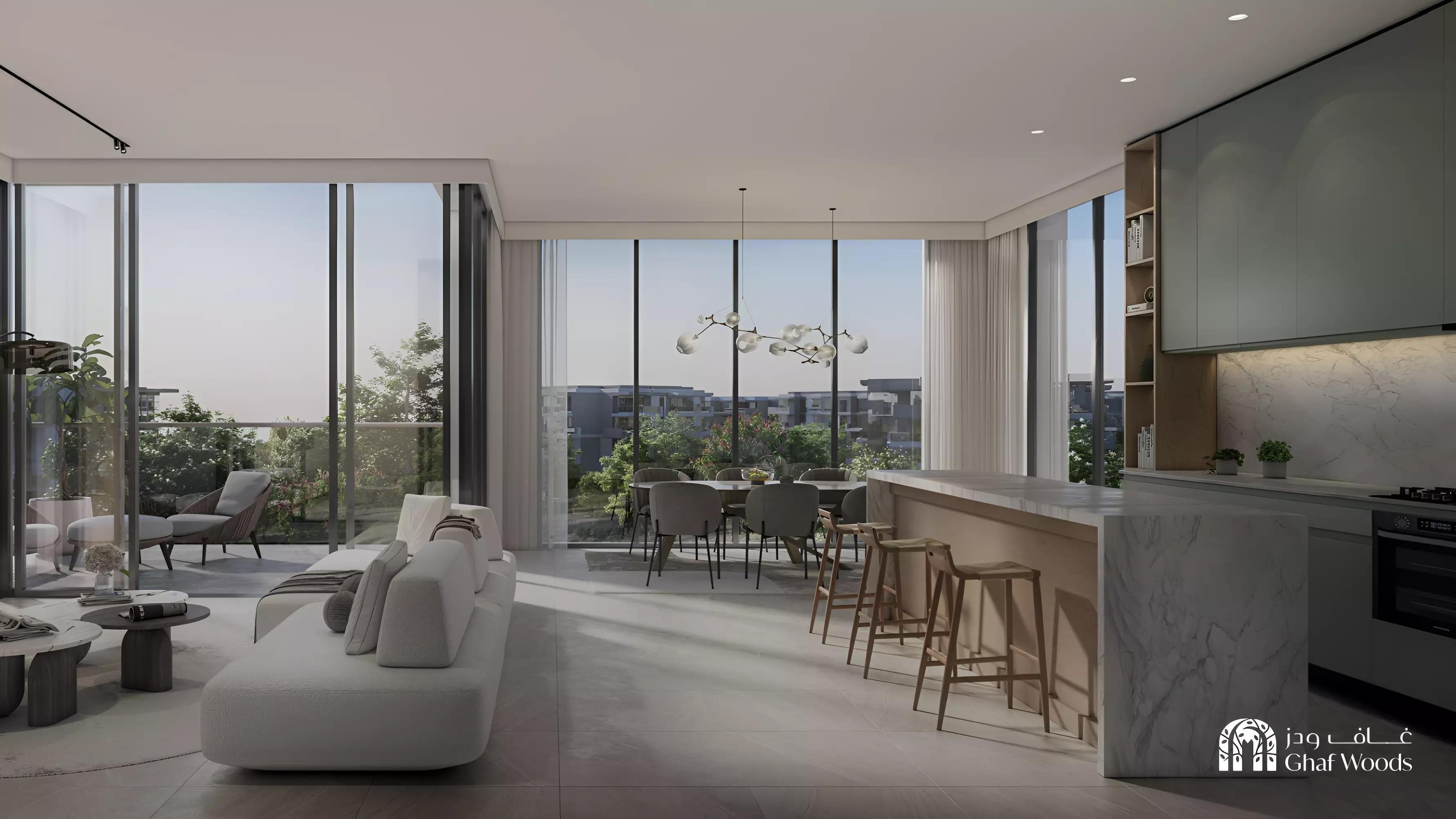 Serra at Ghaf Woods residential podium and landscaping, Dubai Land, Dubai