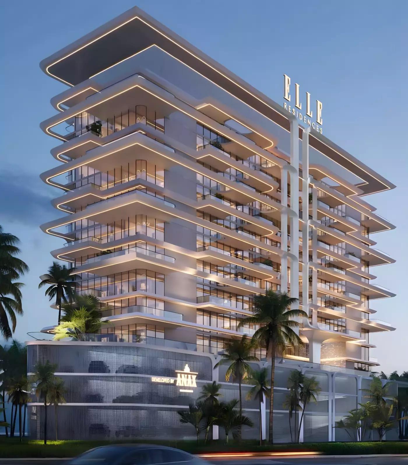 Elle Residences building elevation and entrance, Dubai Islands