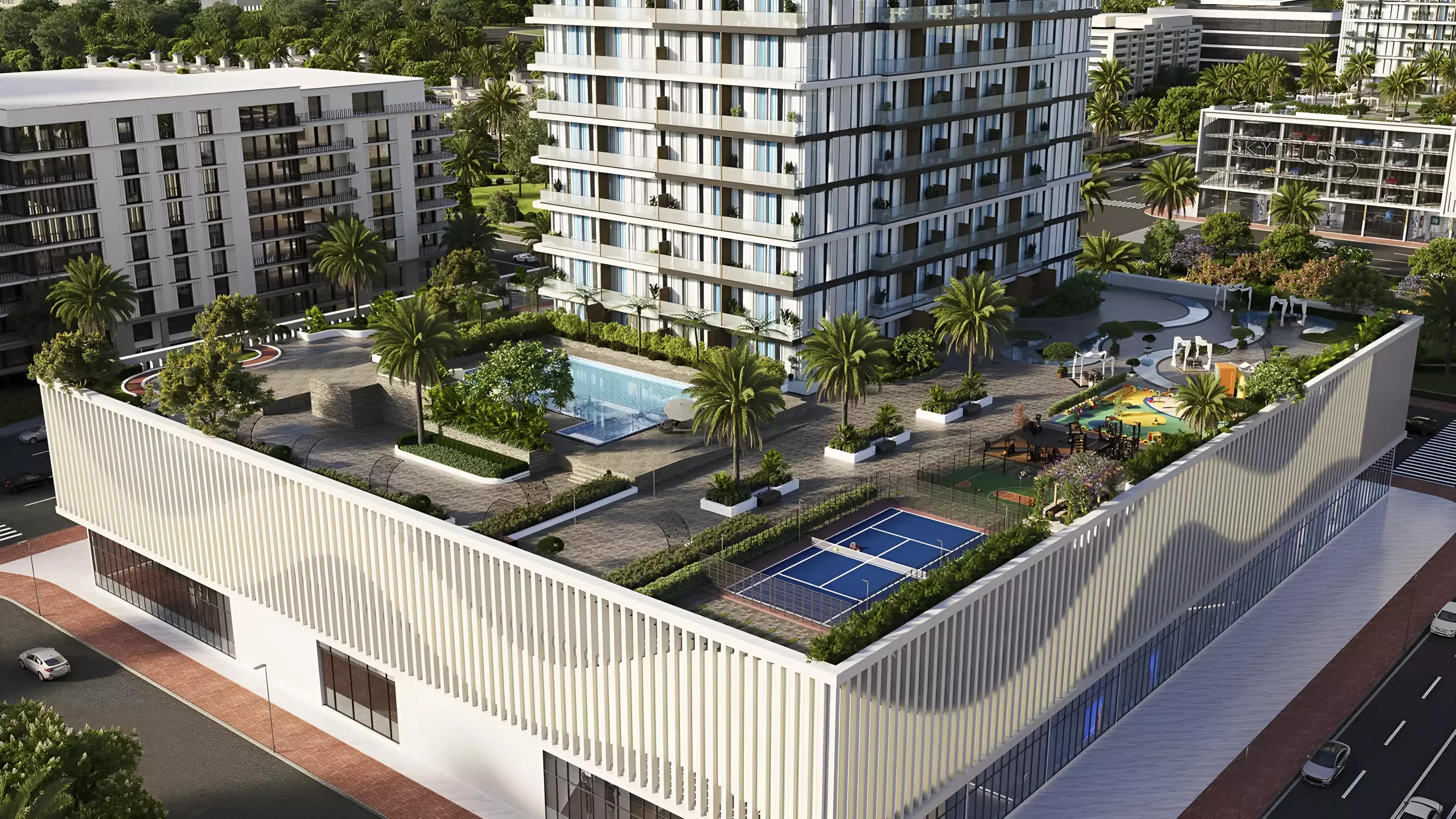 Skyhills Residences Phase 2 building elevation and entrance, JVC, Dubai