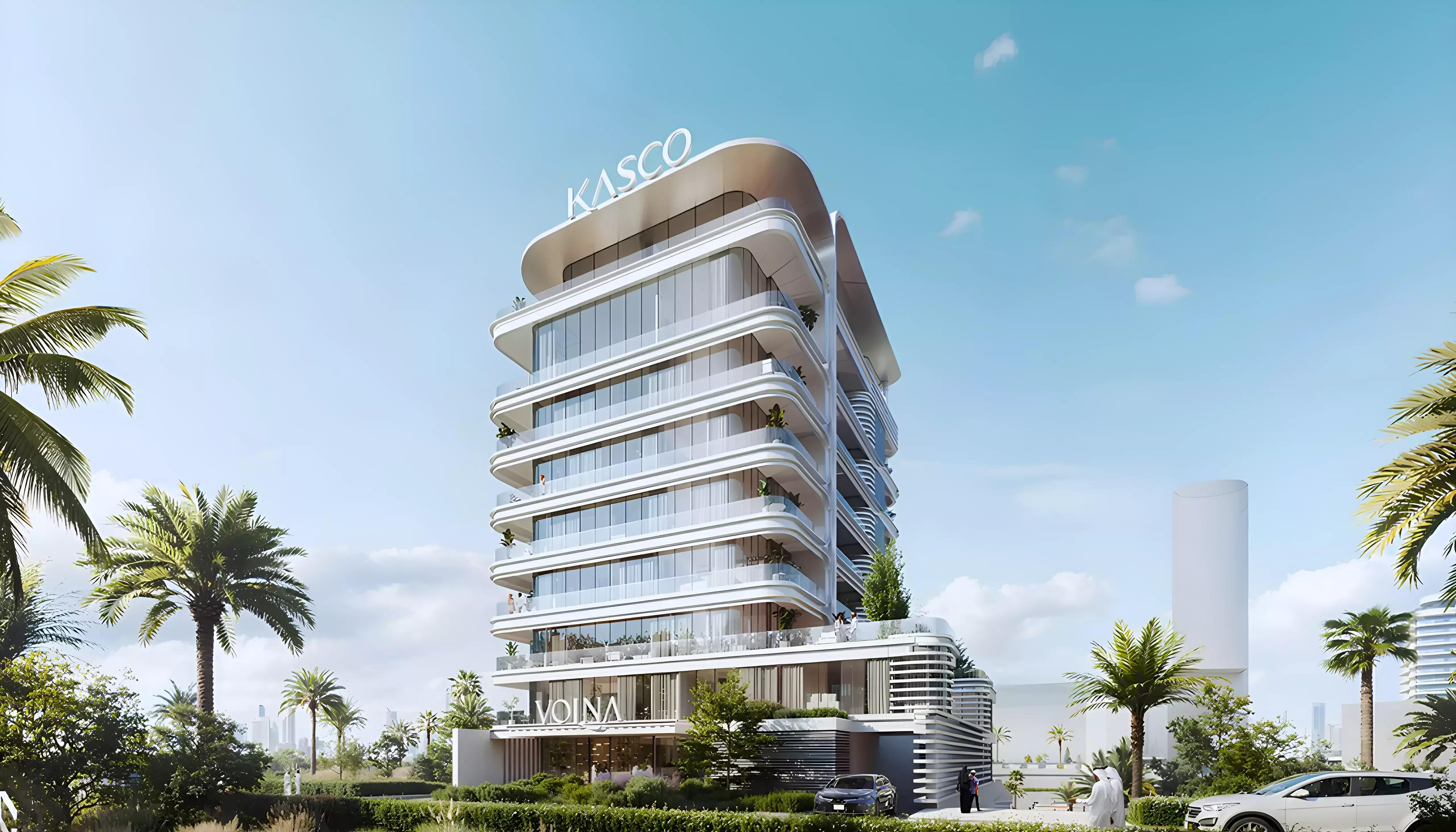 Amenity deck with infinity pool at Volna by Kasco, Al Jaddaf