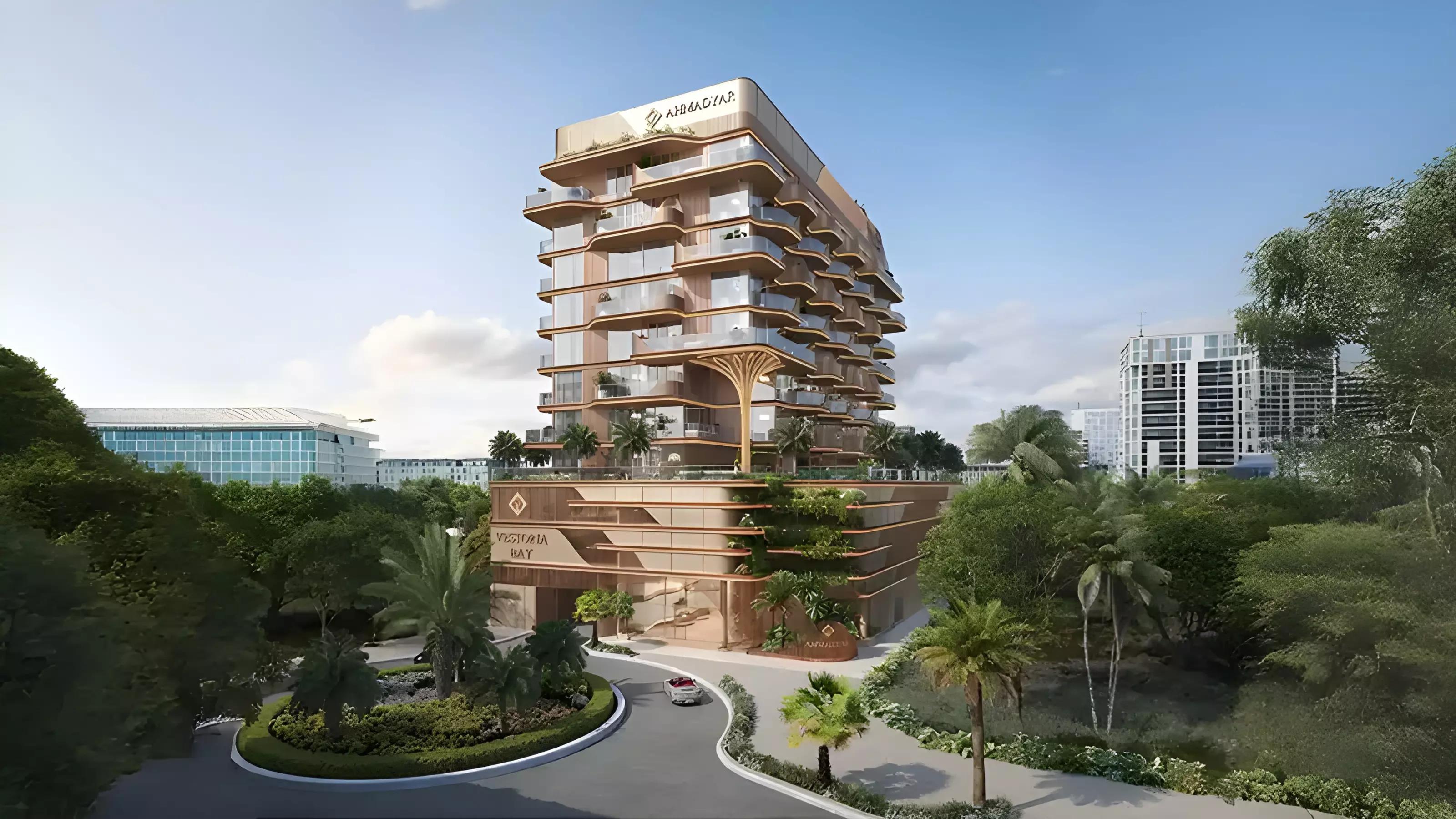 Vestoria Bay landscaped garden and walkway, Dubai Islands