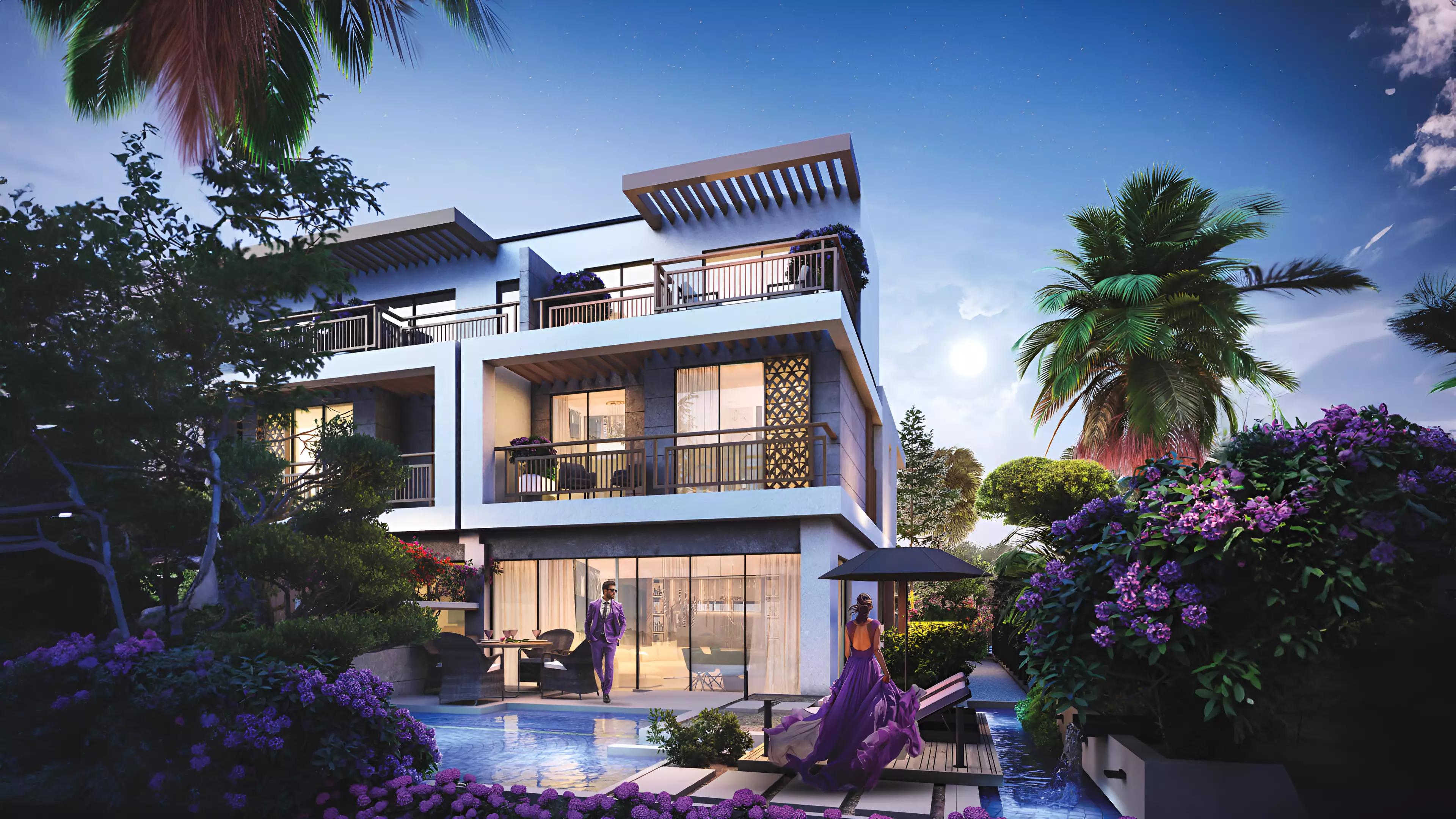 Violet 4 Phase 2 townhouse exterior view, DAMAC Hills, Dubai